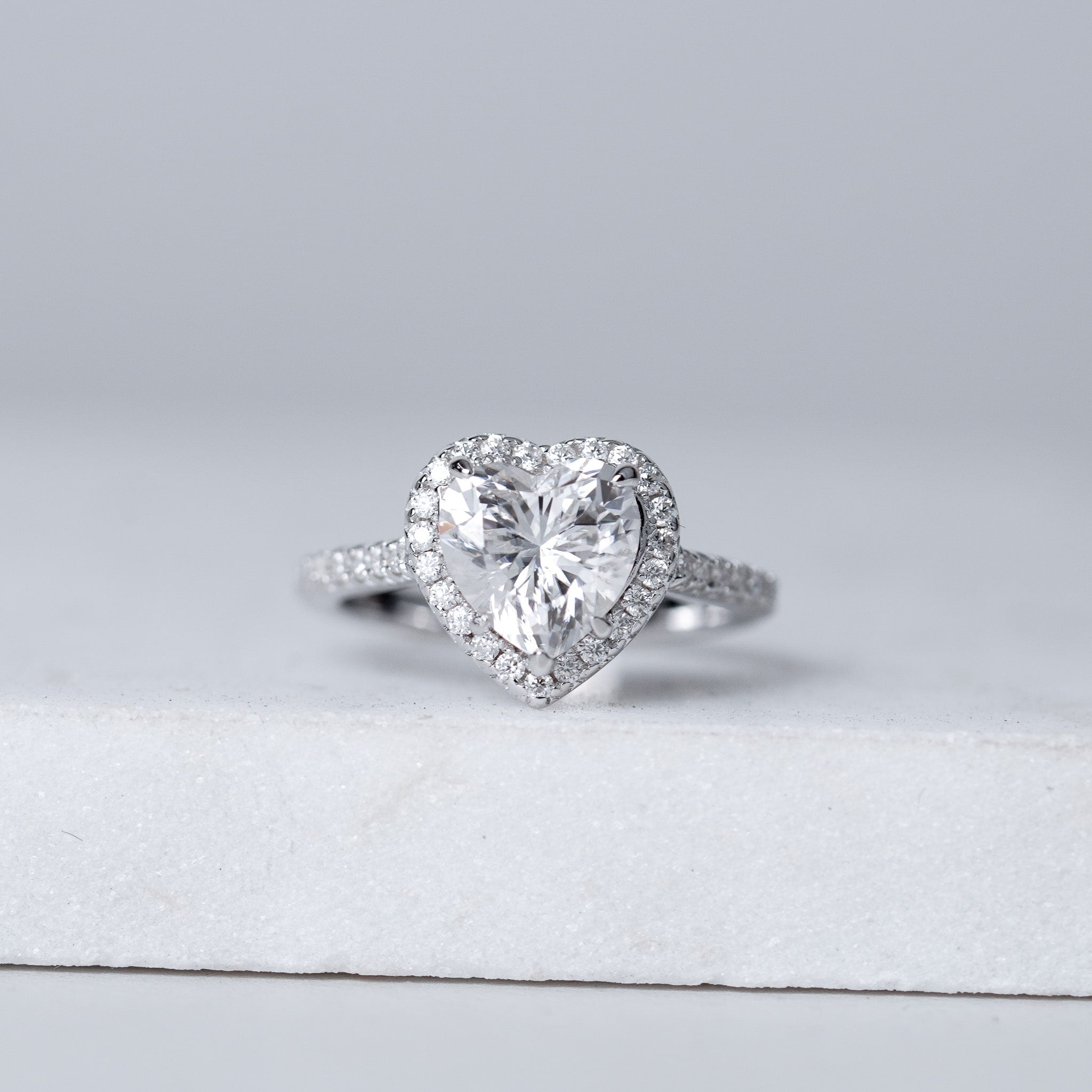 Heart Halo Engagement Ring - Moissanite