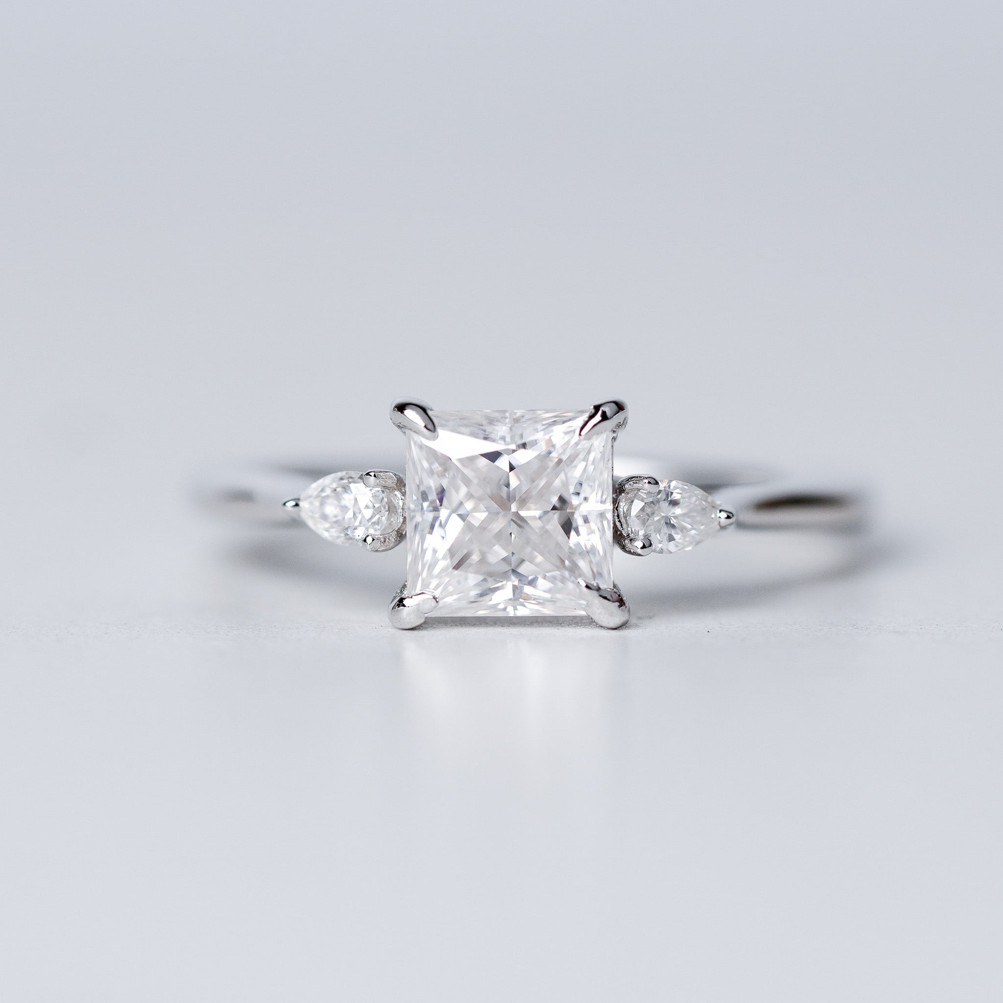 Princess Cut With 2 Pears Ring - Moissanite