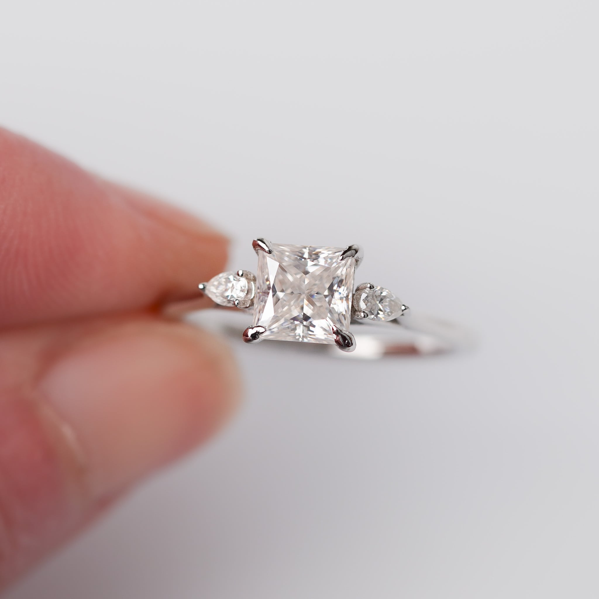 Princess Cut With 2 Pears Ring - Moissanite