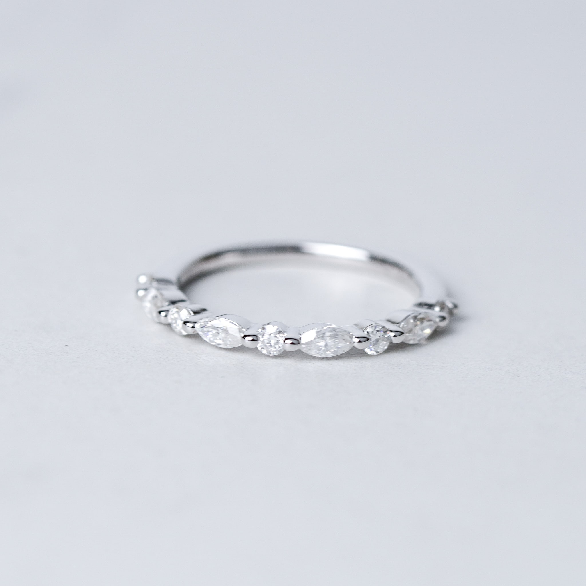 Marquise & Round Half Eternity Wedding Band - Moissanite