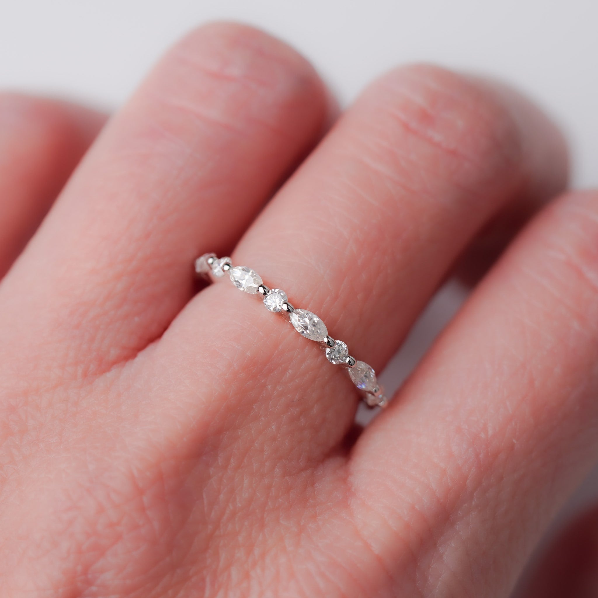 Marquise & Round Half Eternity Wedding Band - Moissanite