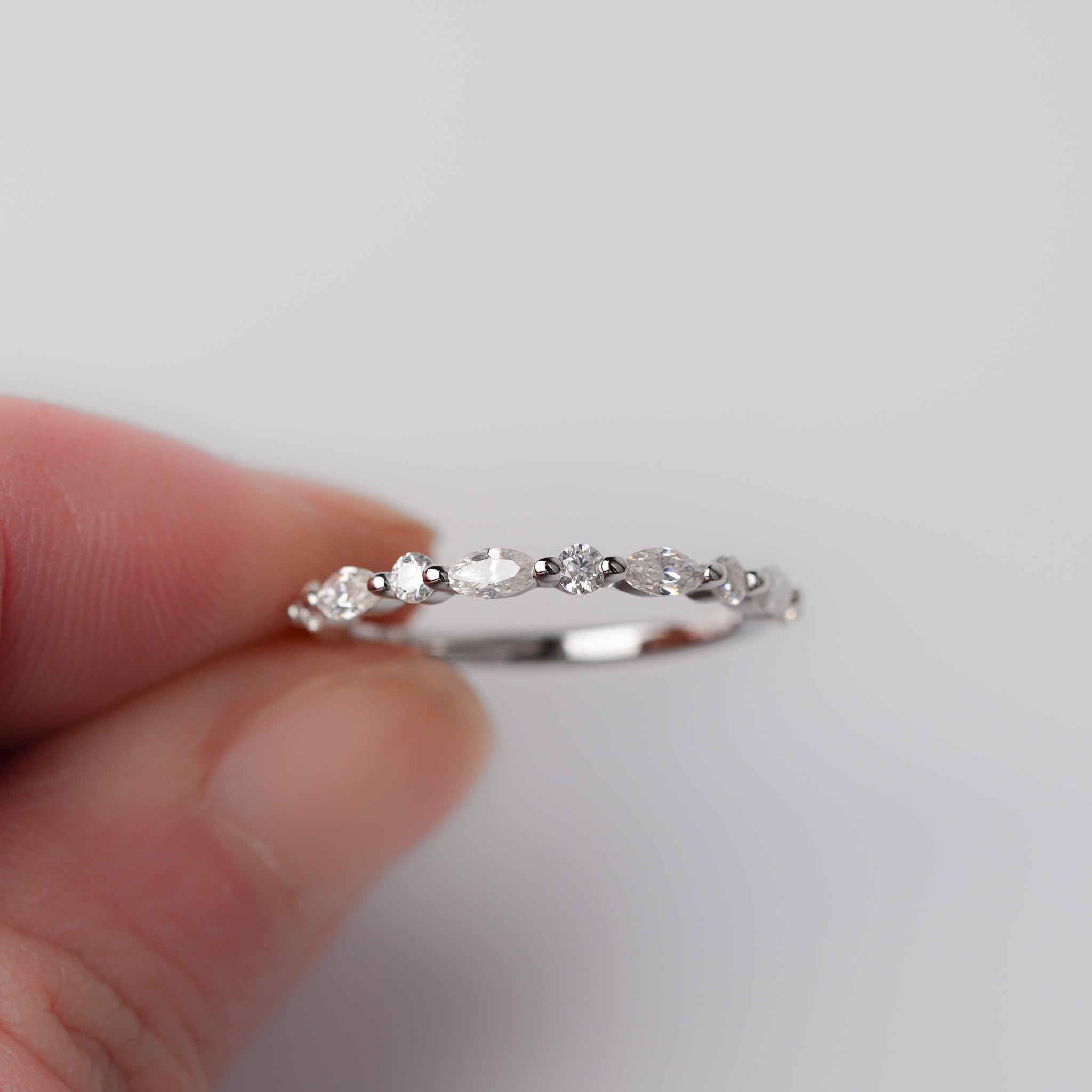 Marquise & Round Half Eternity Wedding Band - Moissanite