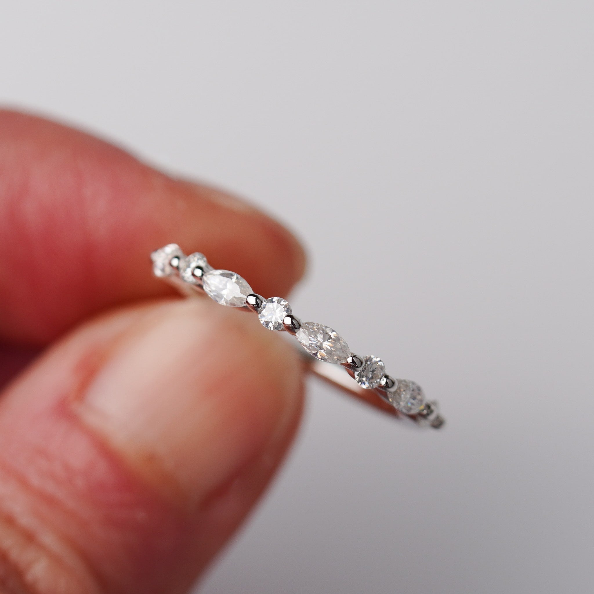 Marquise & Round Half Eternity Wedding Band - Moissanite