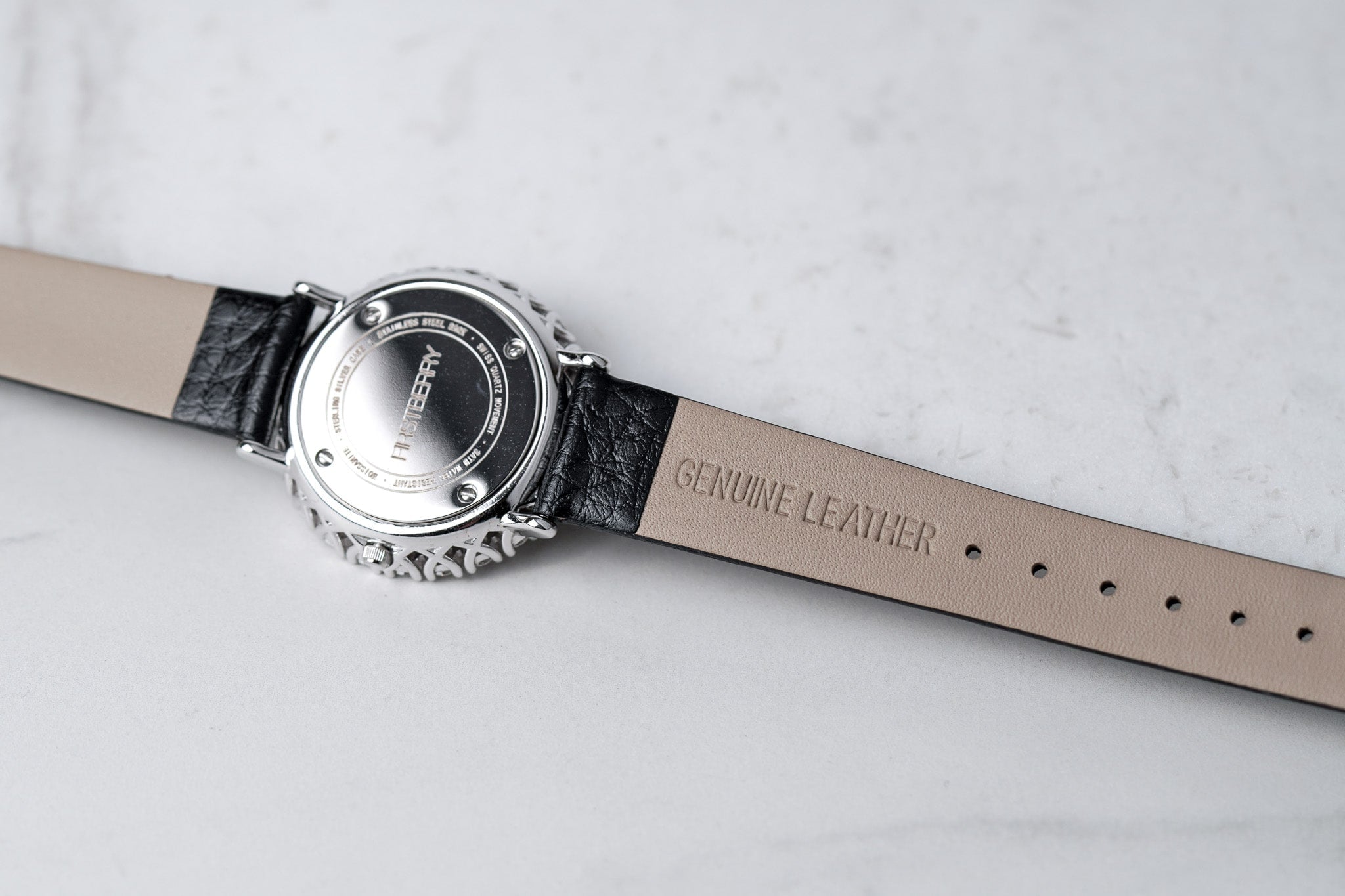 Double Halo Moissanite Diamond Watch With Silver Case - Black Leather