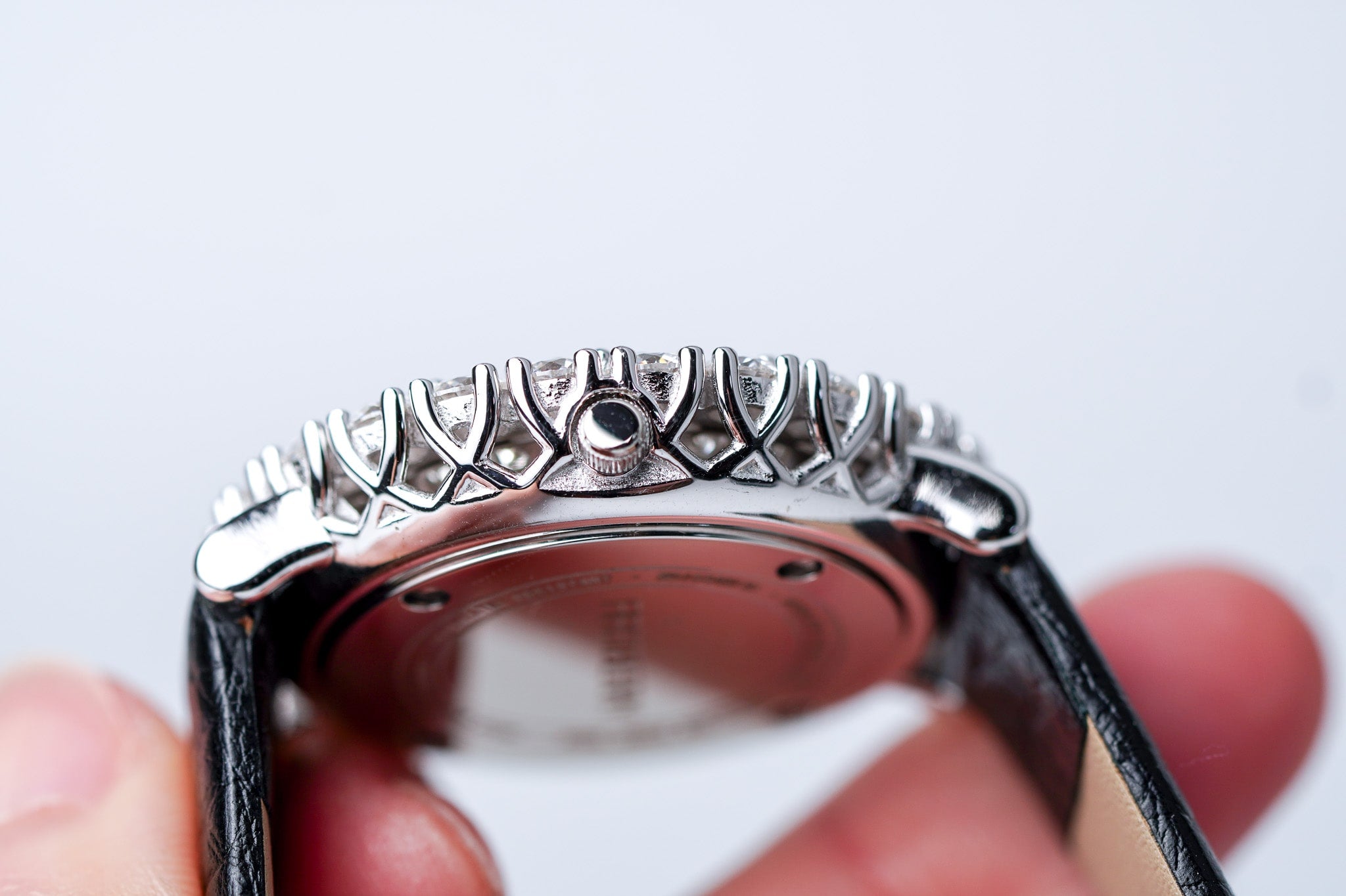 Double Halo Moissanite Diamond Watch With Silver Case - Black Leather