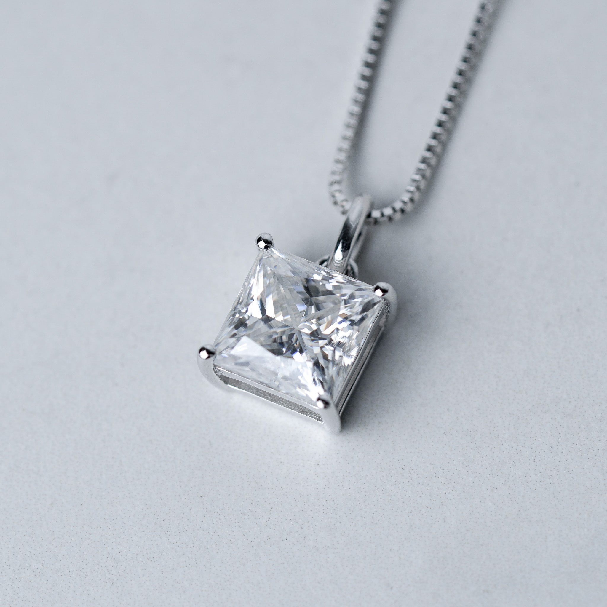 Princess Cut Moissanite Solitaire Pendant Necklace