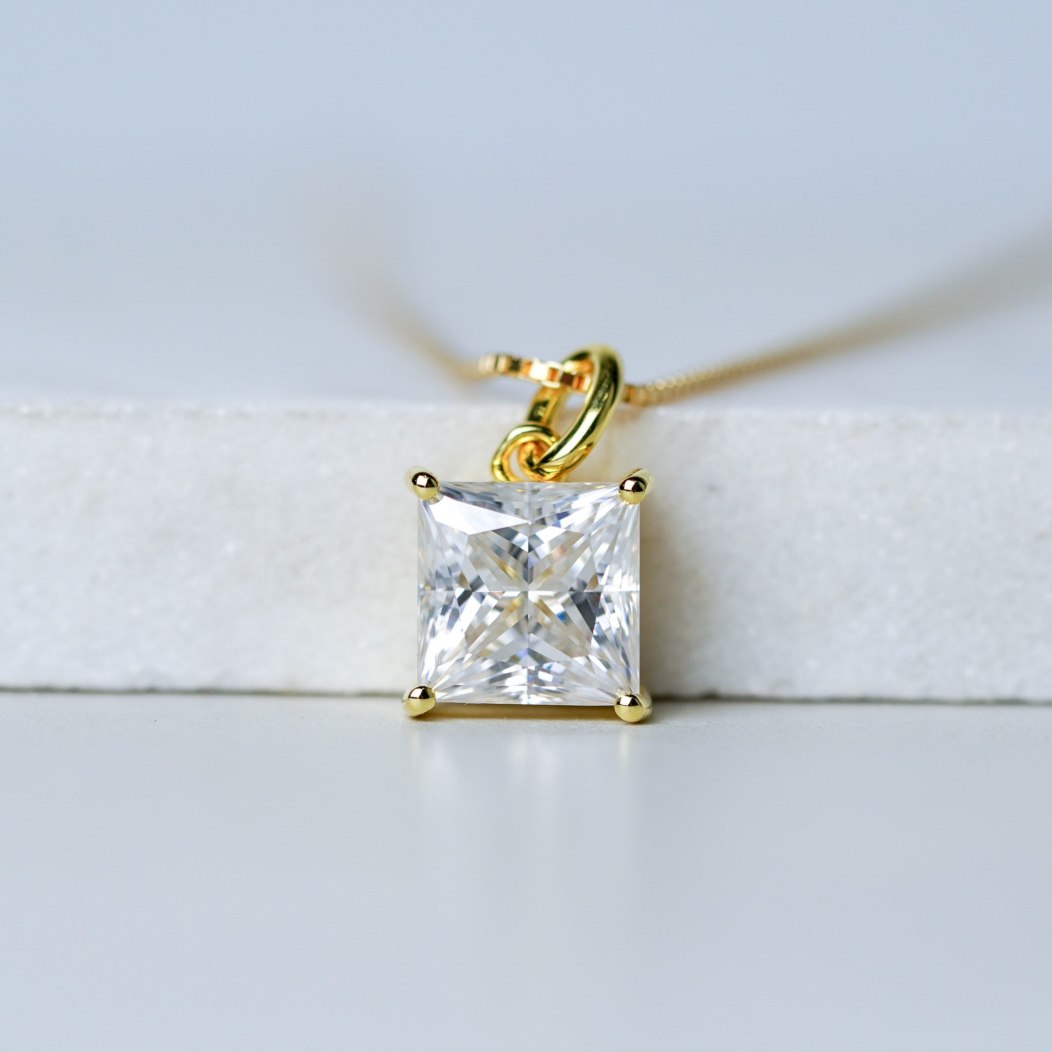 Princess Cut Moissanite Solitaire Pendant Necklace