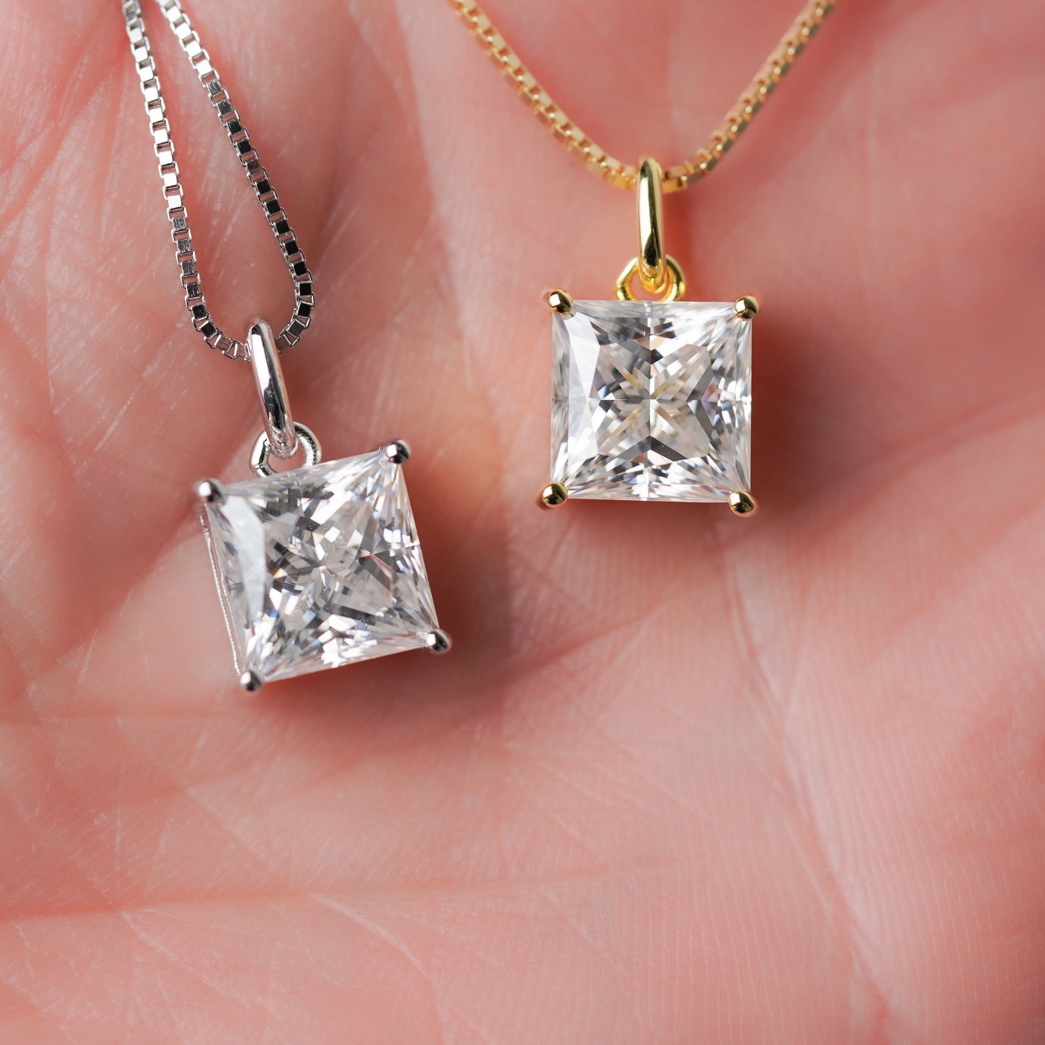 Princess Cut Moissanite Solitaire Pendant Necklace