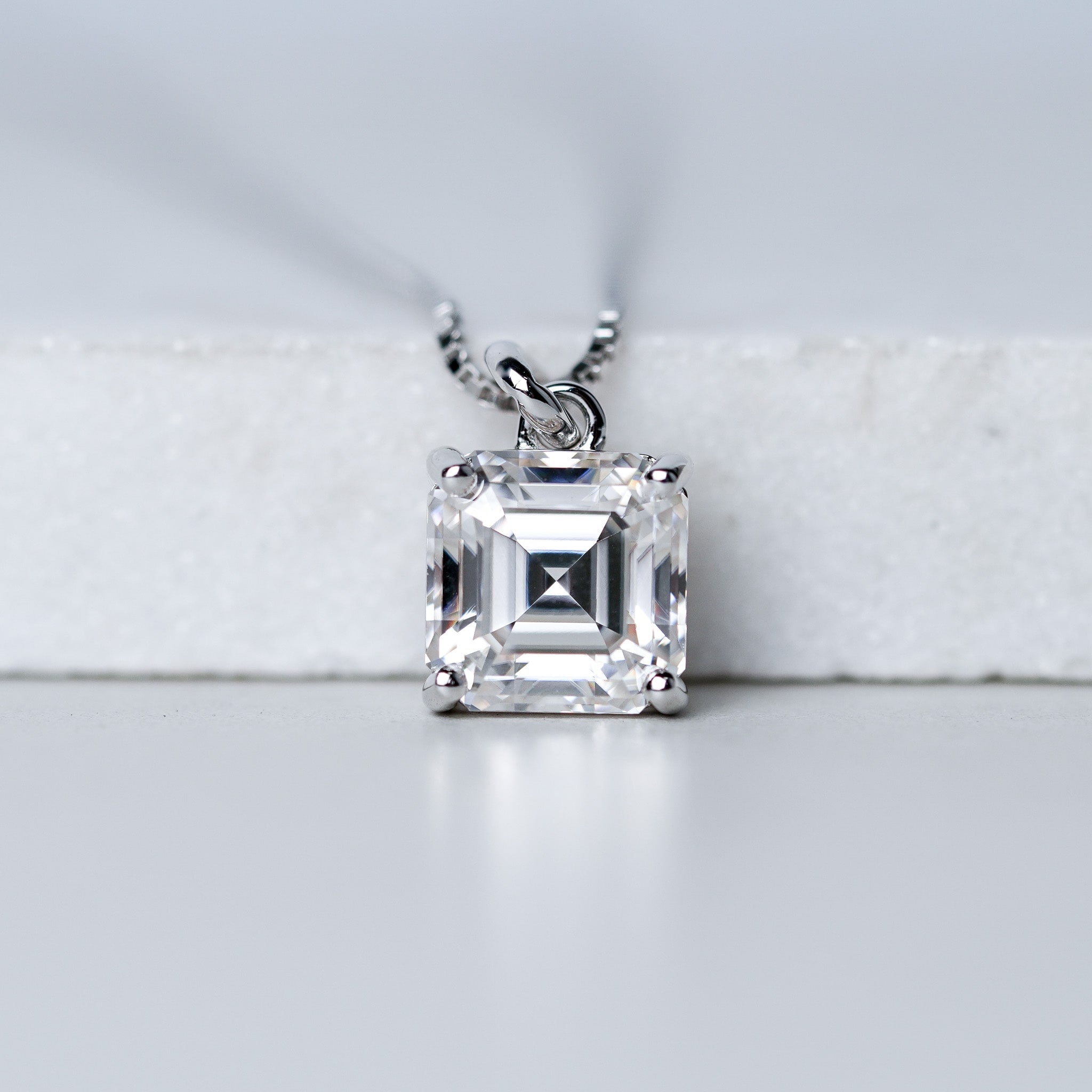 Asscher Cut Moissanite Solitaire Pendant Necklace