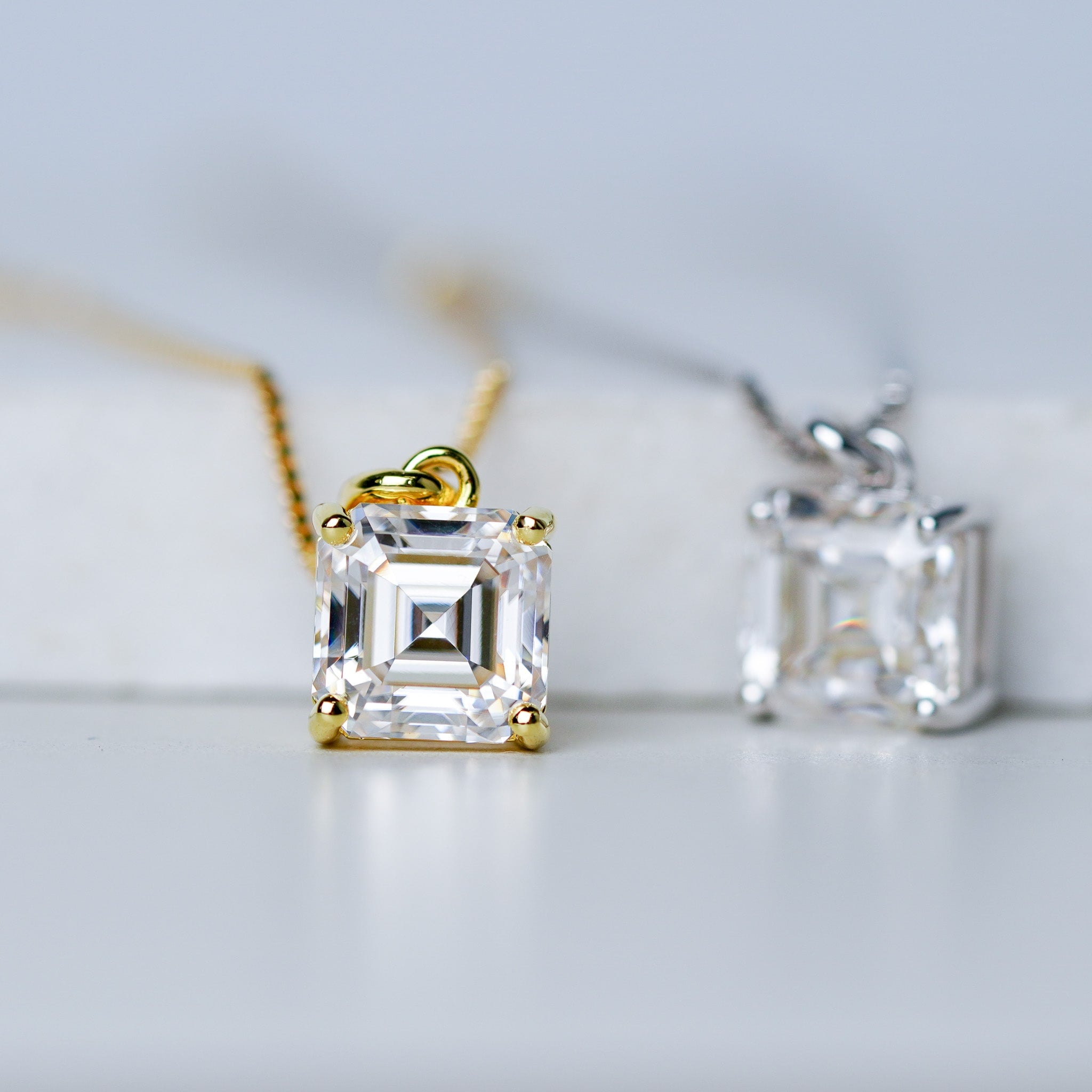 Asscher Cut Moissanite Solitaire Pendant Necklace