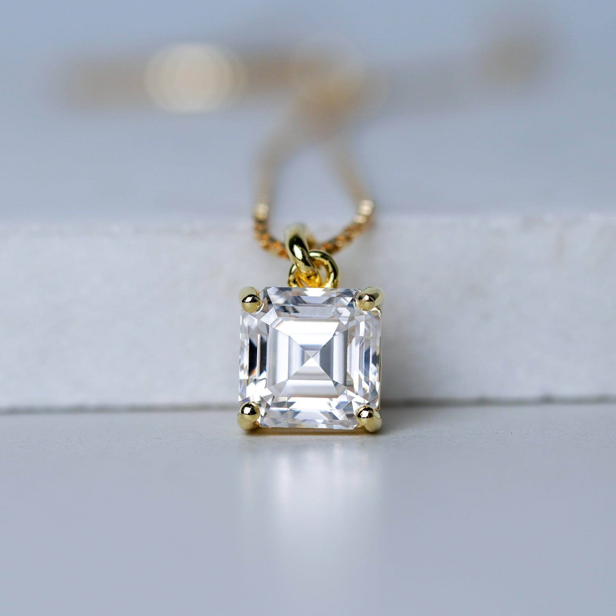 Asscher Cut Moissanite Solitaire Pendant Necklace