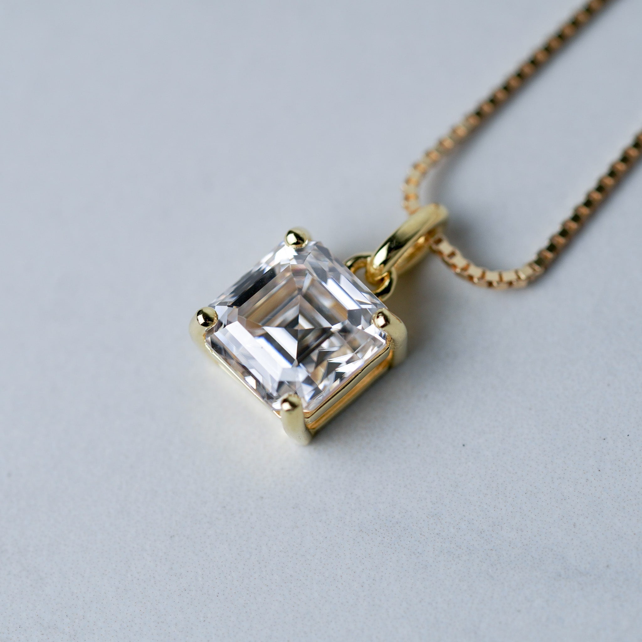 Asscher Cut Moissanite Solitaire Pendant Necklace