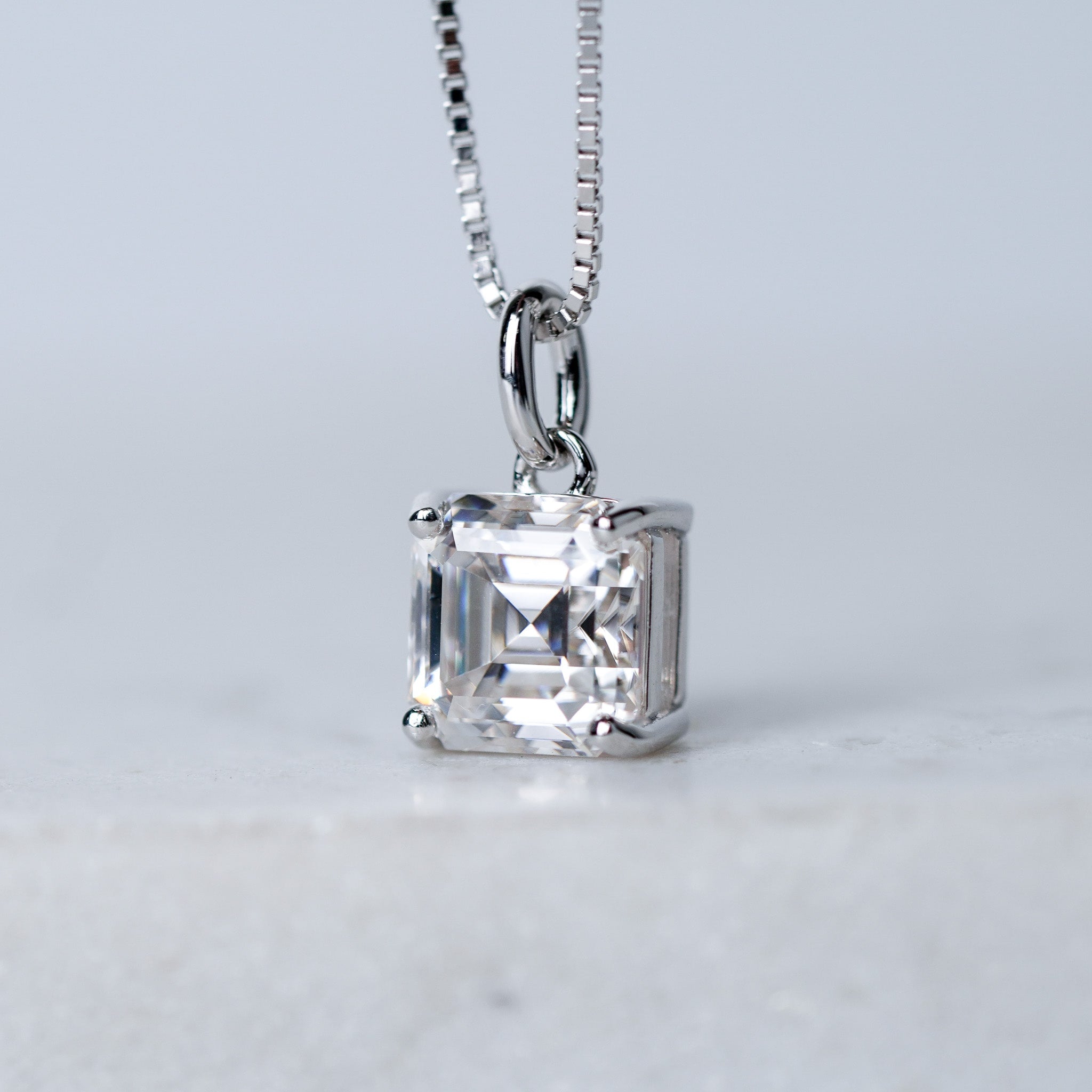 Asscher Cut Moissanite Solitaire Pendant Necklace