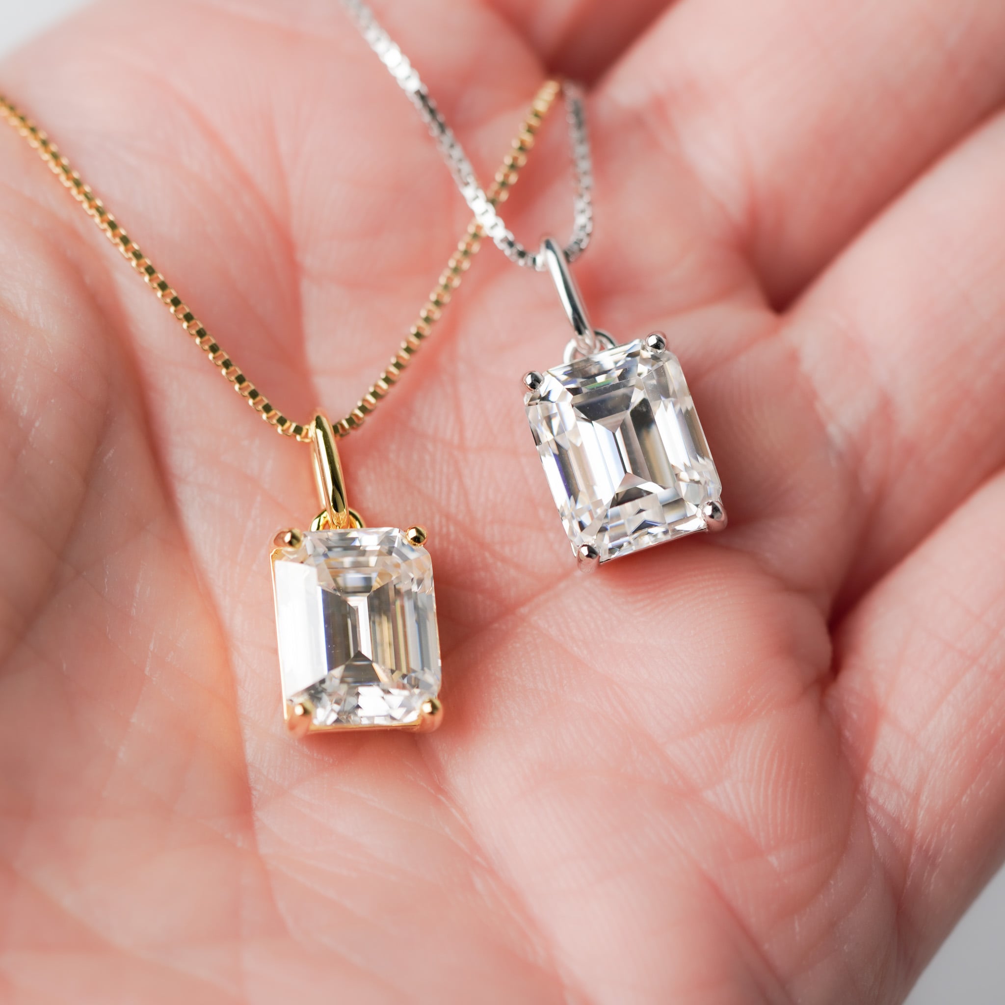 Emerald Cut Moissanite Solitaire Pendant necklace