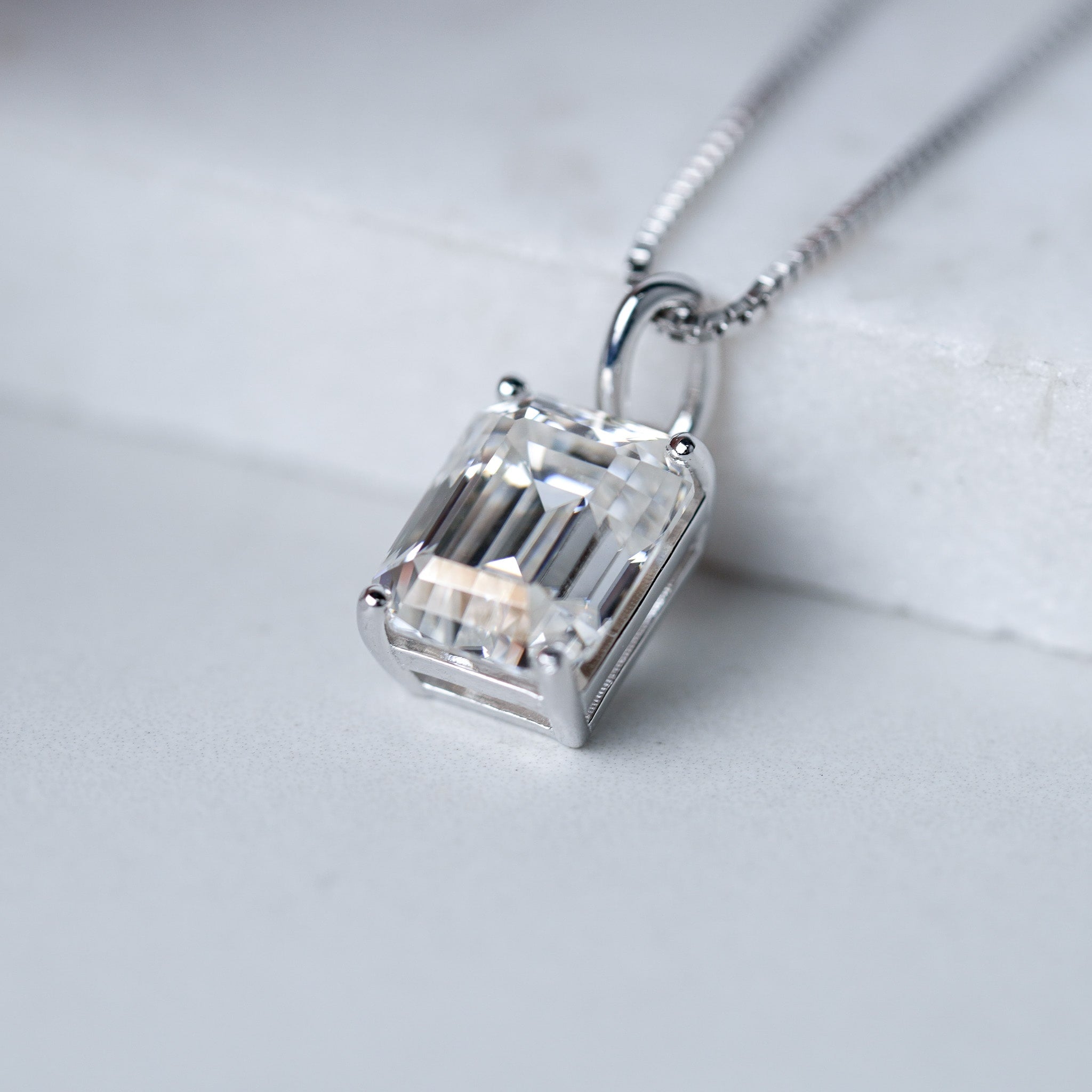 Emerald Cut Moissanite Solitaire Pendant necklace