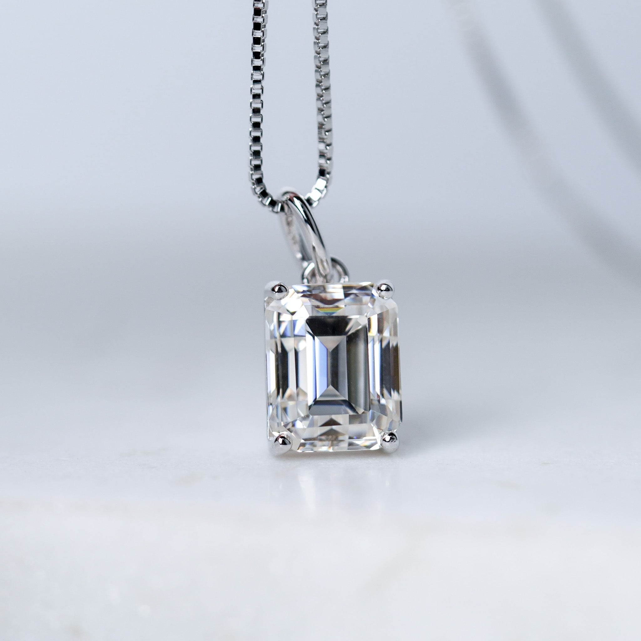 Emerald Cut Moissanite Solitaire Pendant necklace