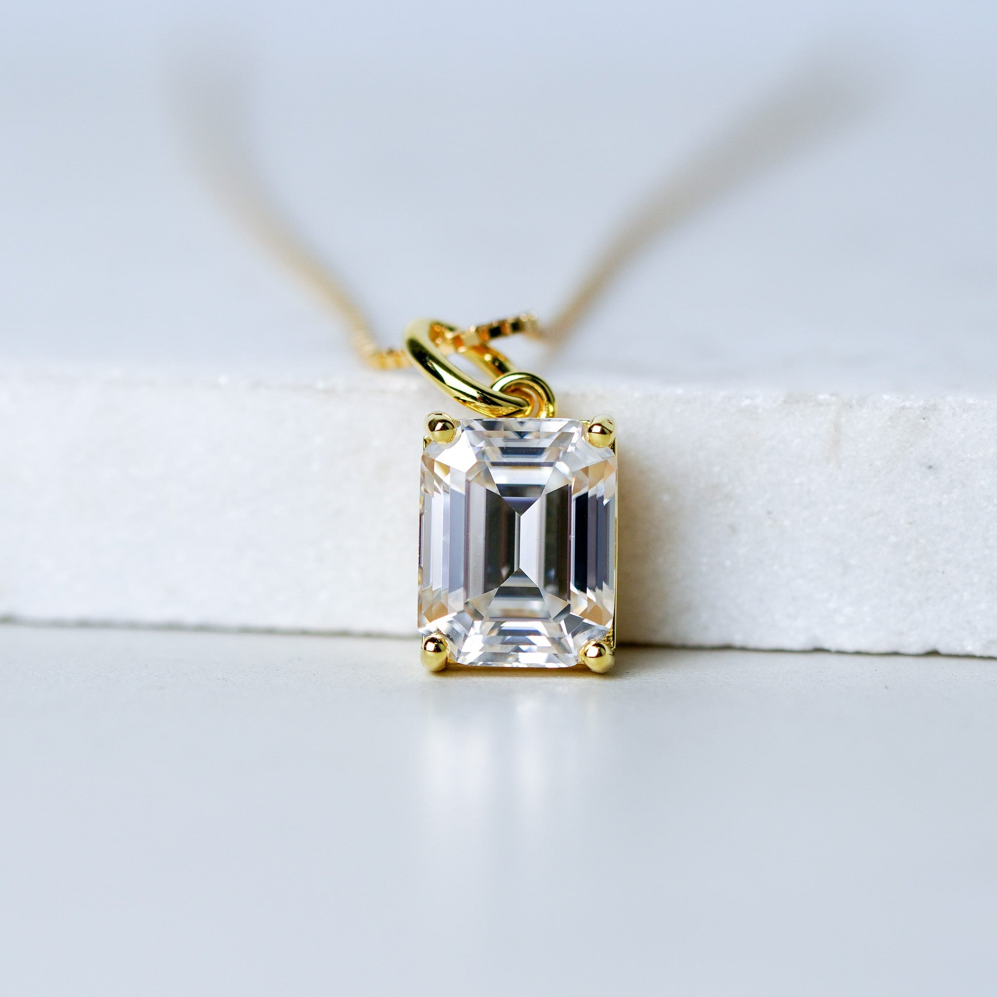 Emerald Cut Moissanite Solitaire Pendant necklace
