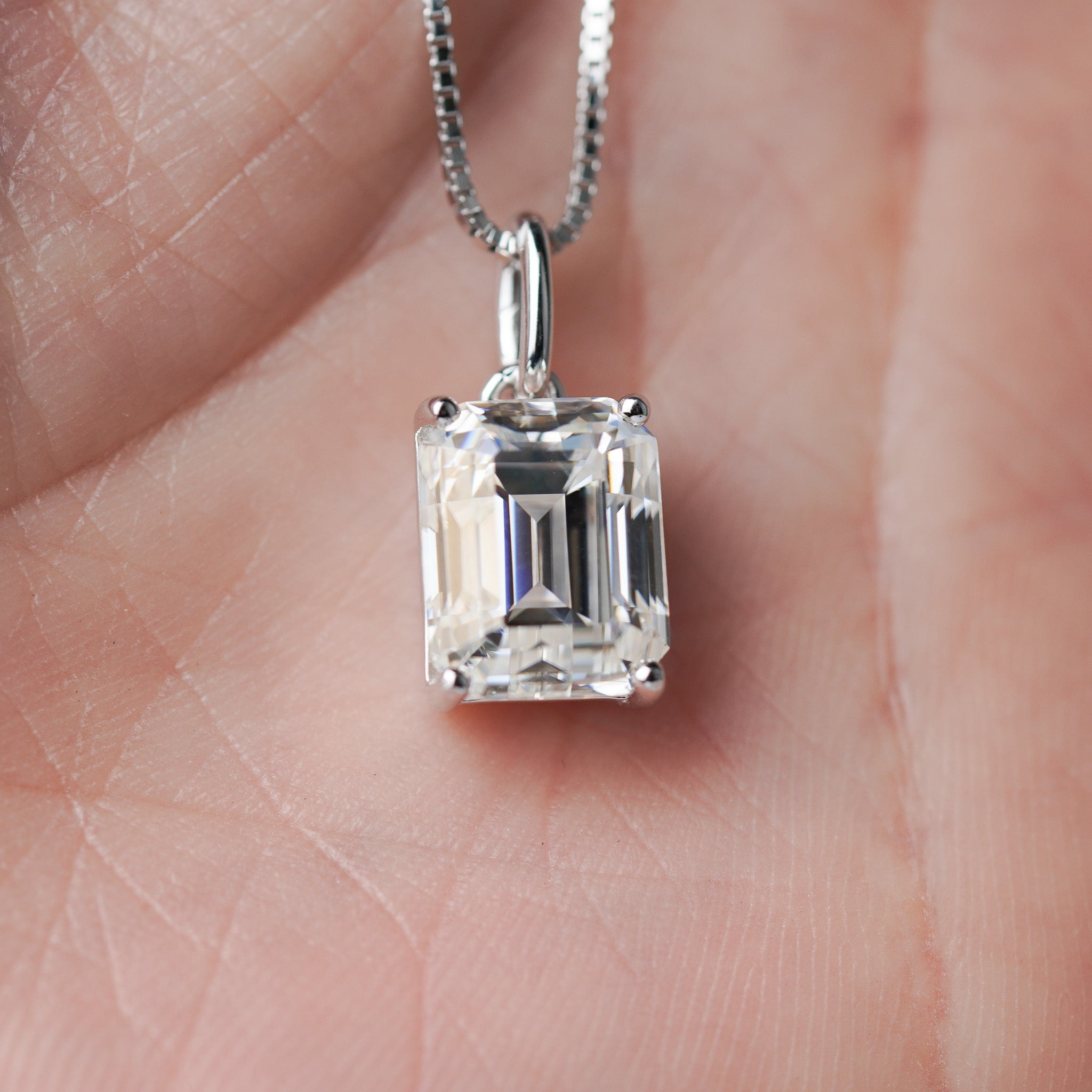 Emerald Cut Moissanite Solitaire Pendant necklace
