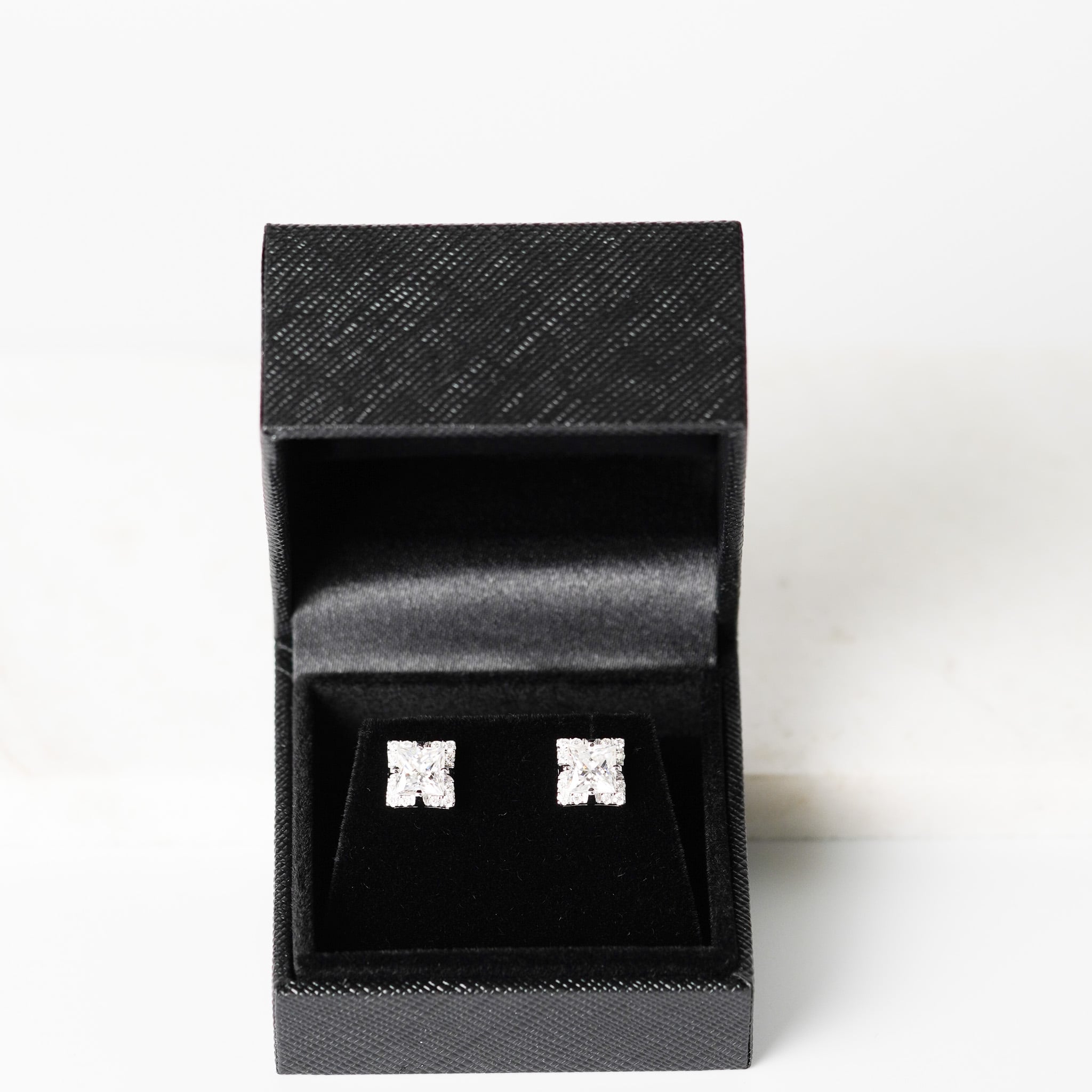 Princess Halo Square Earrings - Moissanite