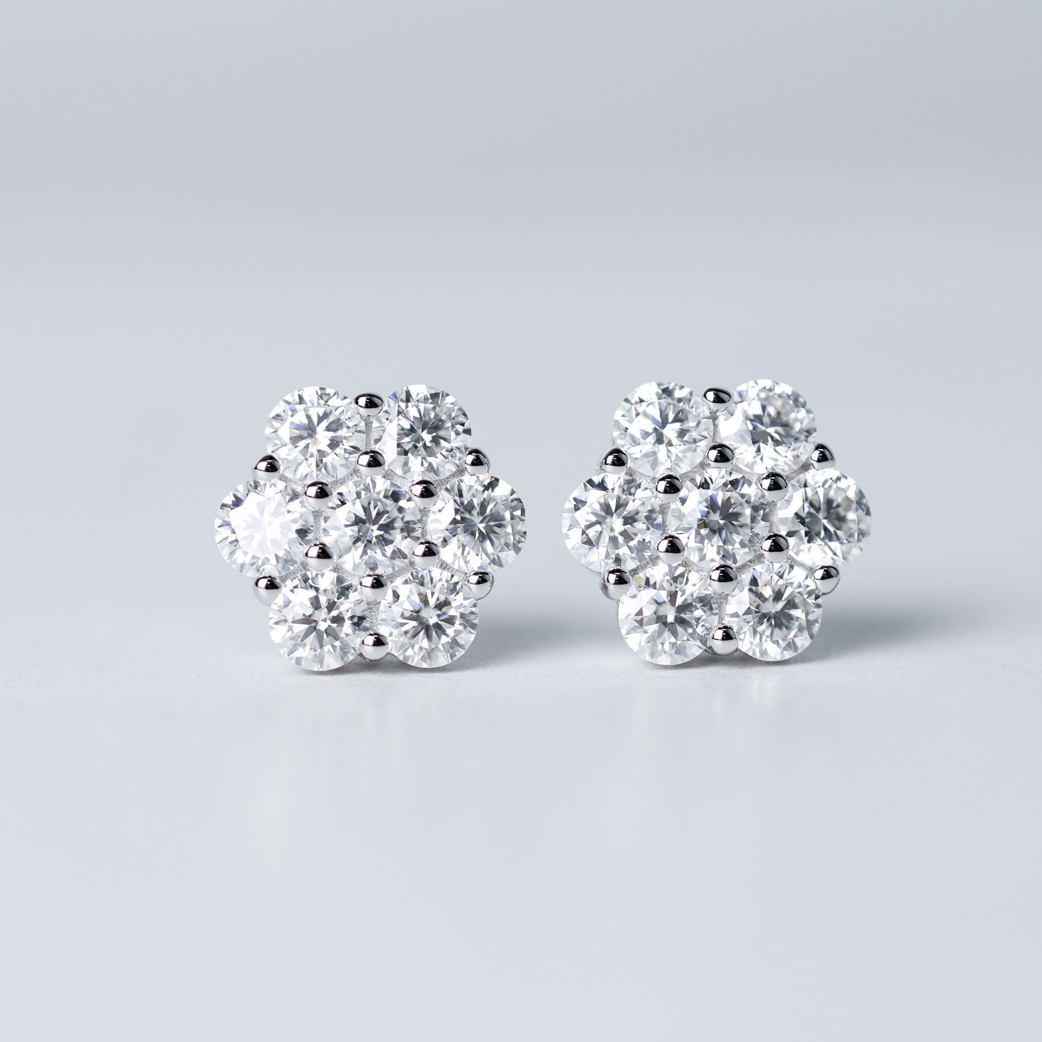 Flower Cluster Stud Earrings - Moissanite