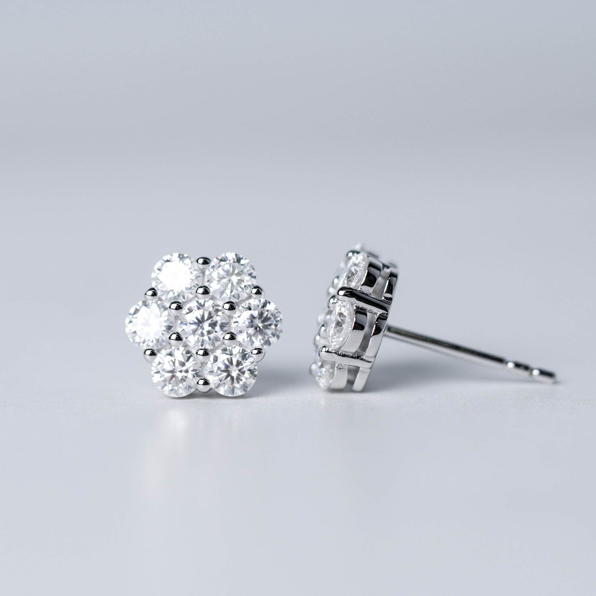 Flower Cluster Stud Earrings - Moissanite