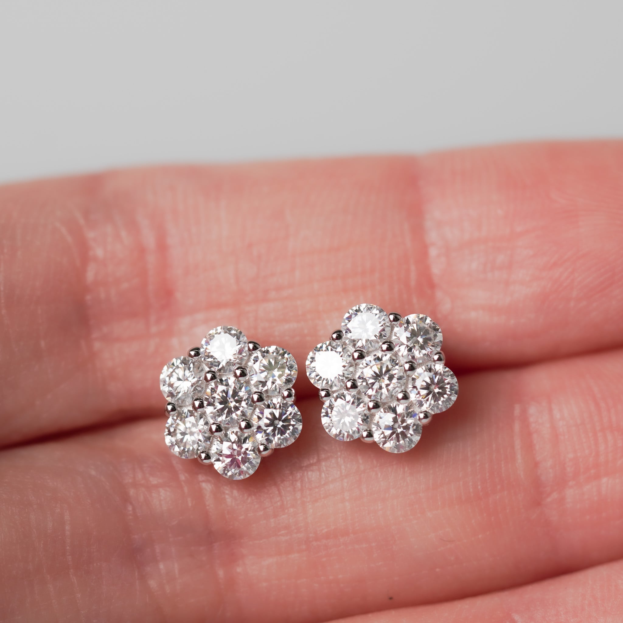 Flower Cluster Stud Earrings - Moissanite