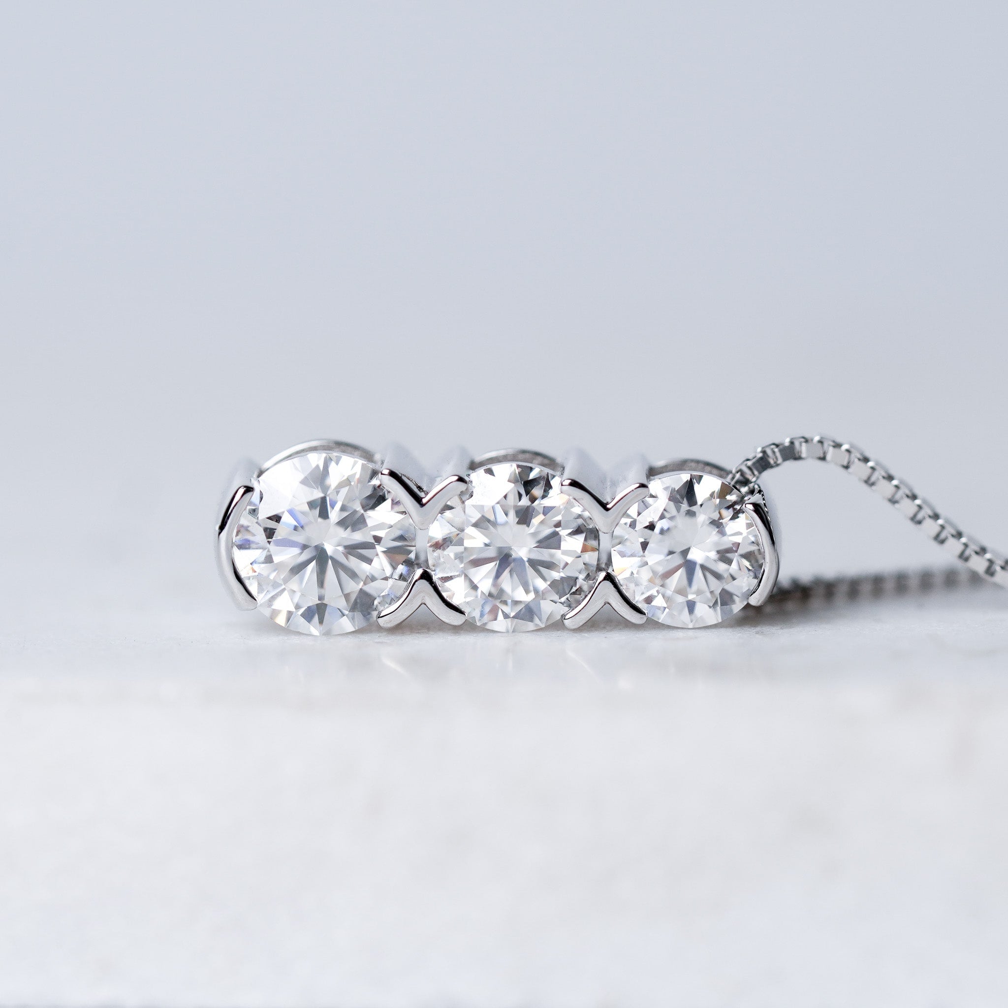 Three-Stone Fixed Pendant Necklace in Sterling Silver – Moissanite