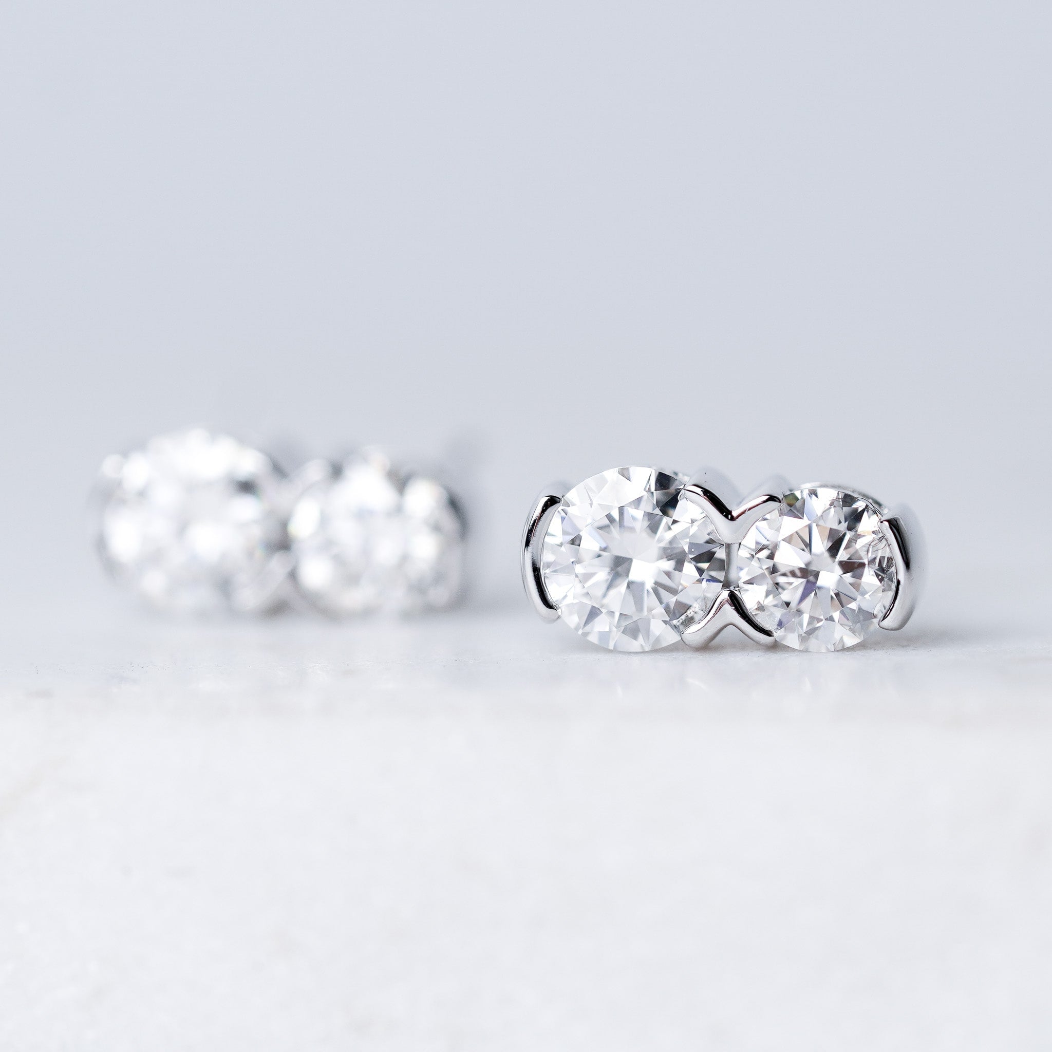 Two-Stone Fixed Drop Earrings in Sterling Silver – Moissanite