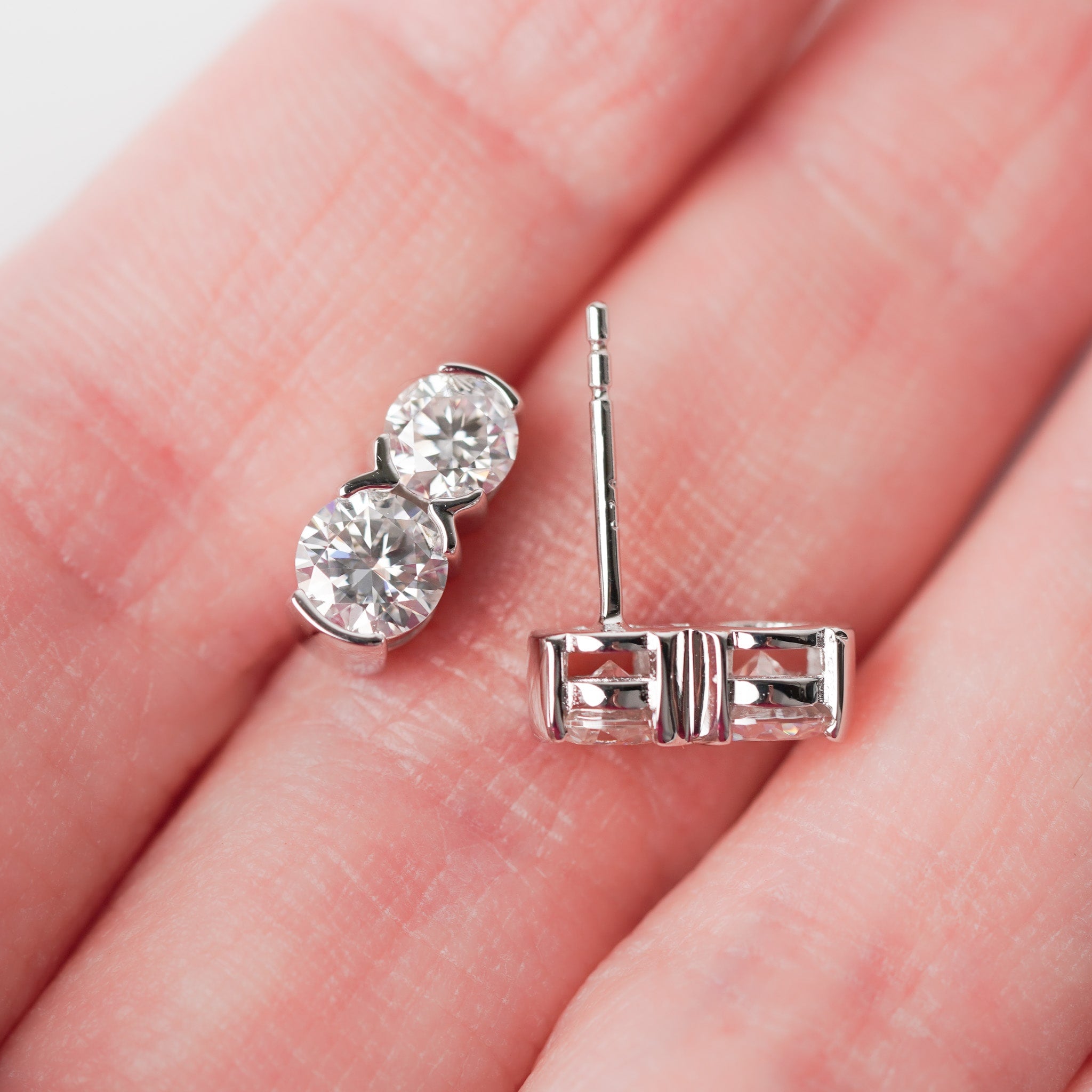 Two-Stone Fixed Drop Earrings in Sterling Silver – Moissanite