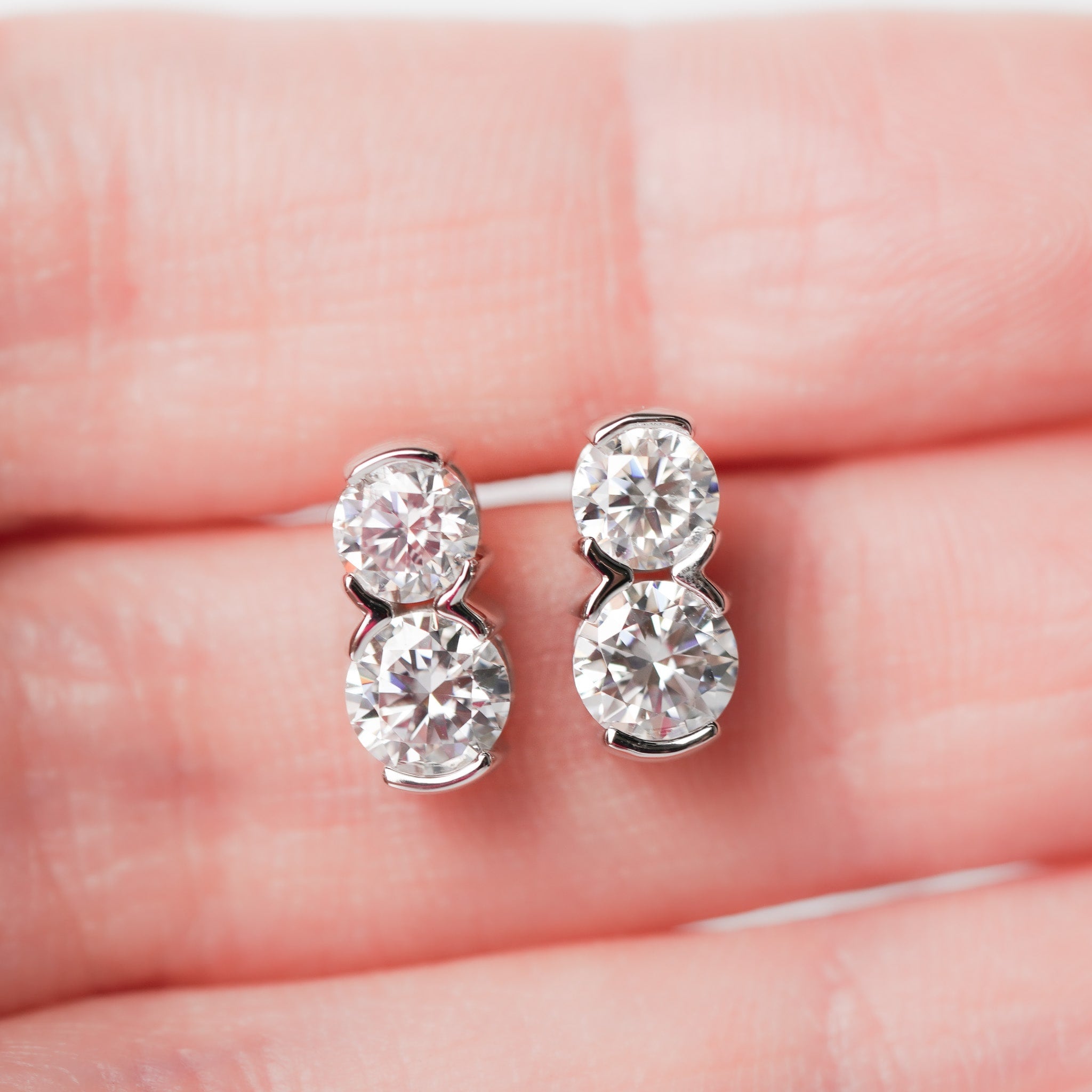 Two-Stone Fixed Drop Earrings in Sterling Silver – Moissanite