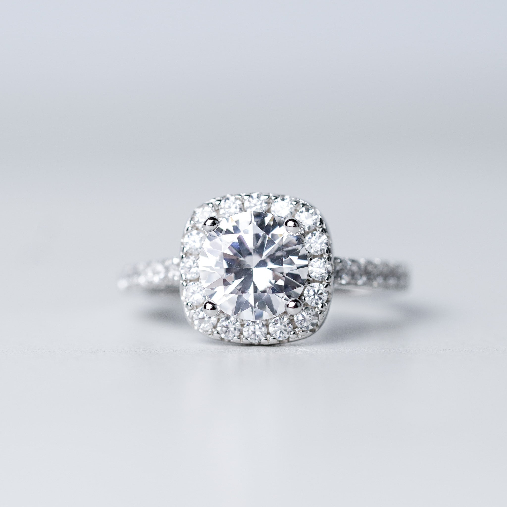 Square Halo Engagement Ring - Simulated Diamond