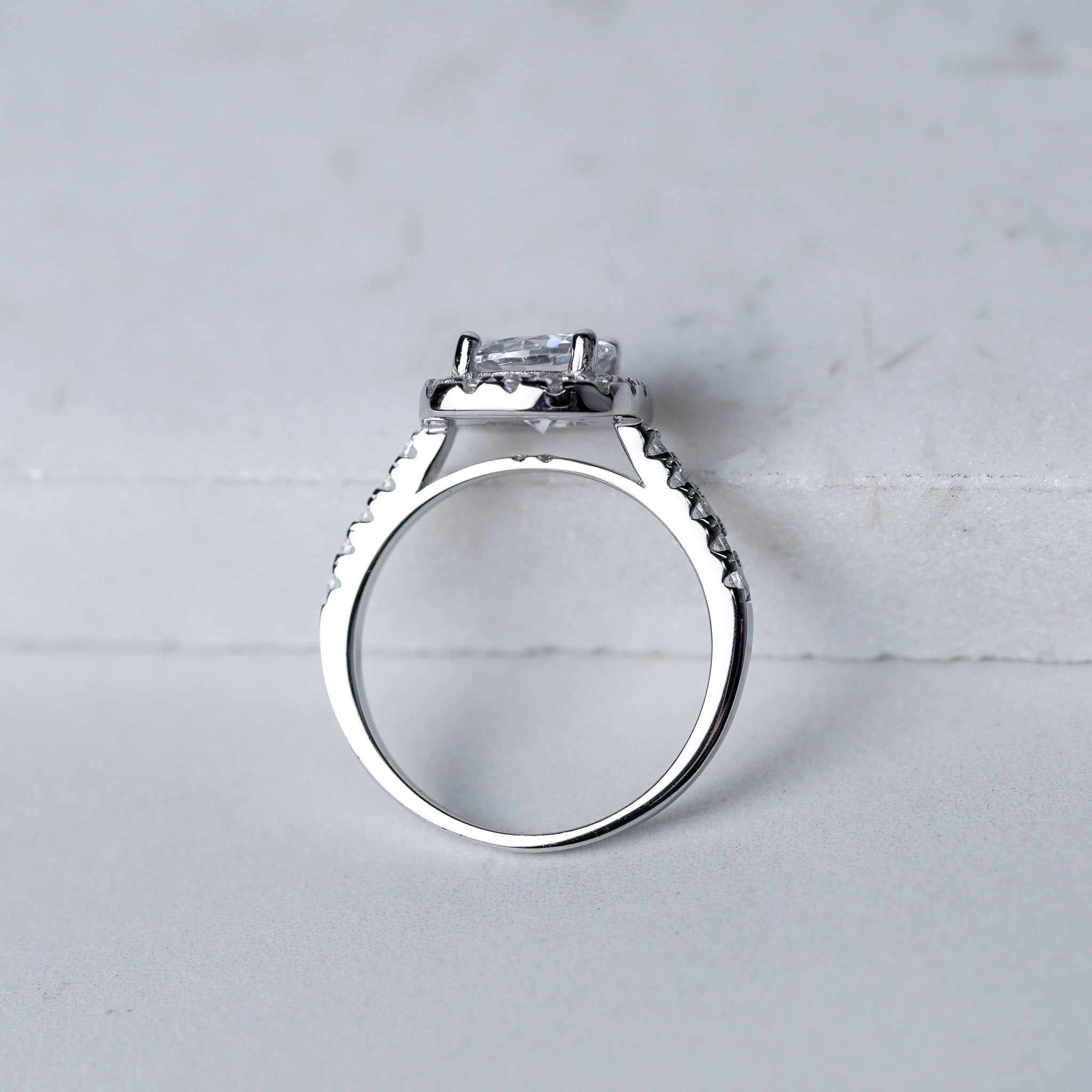 Square Halo Engagement Ring - Simulated Diamond