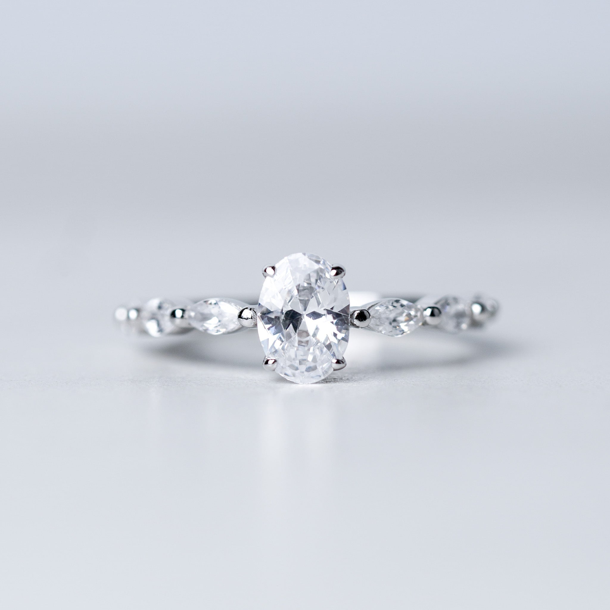 Oval With Marquise Side - Half Eternity Ring - Simulated Diamond