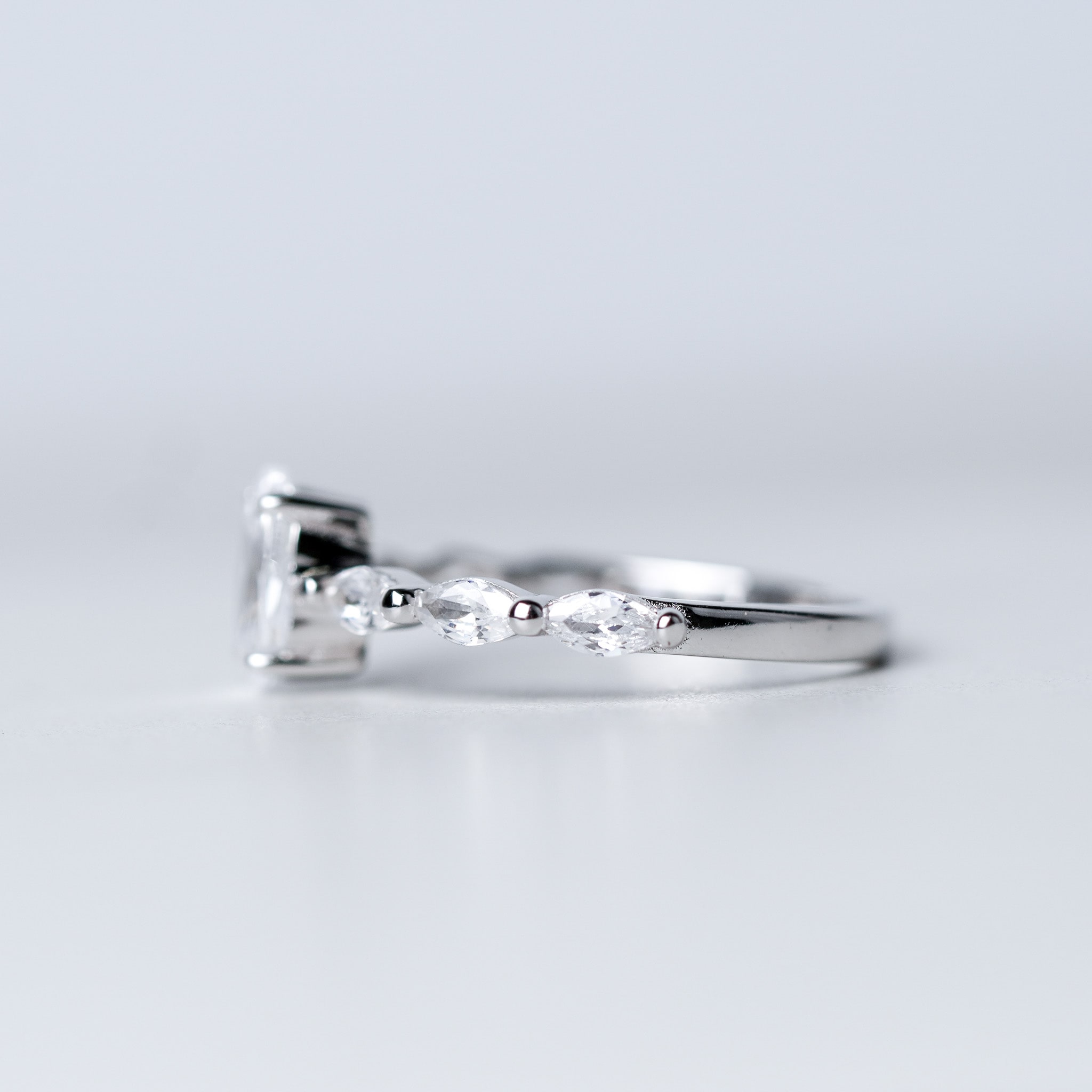 Oval With Marquise Side - Half Eternity Ring - Simulated Diamond