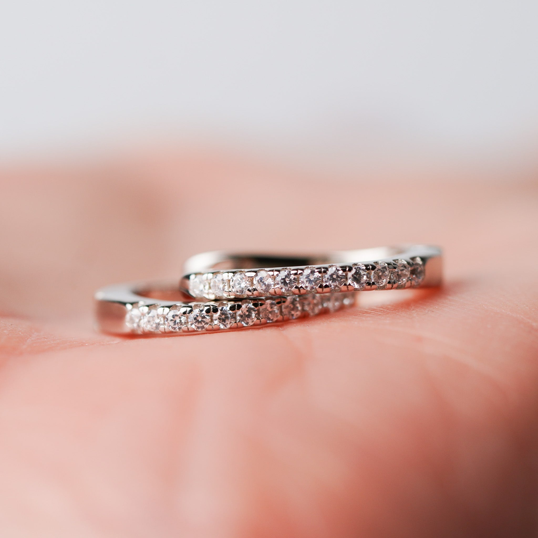Small Long Hoops Earrings - Simulated Diamond