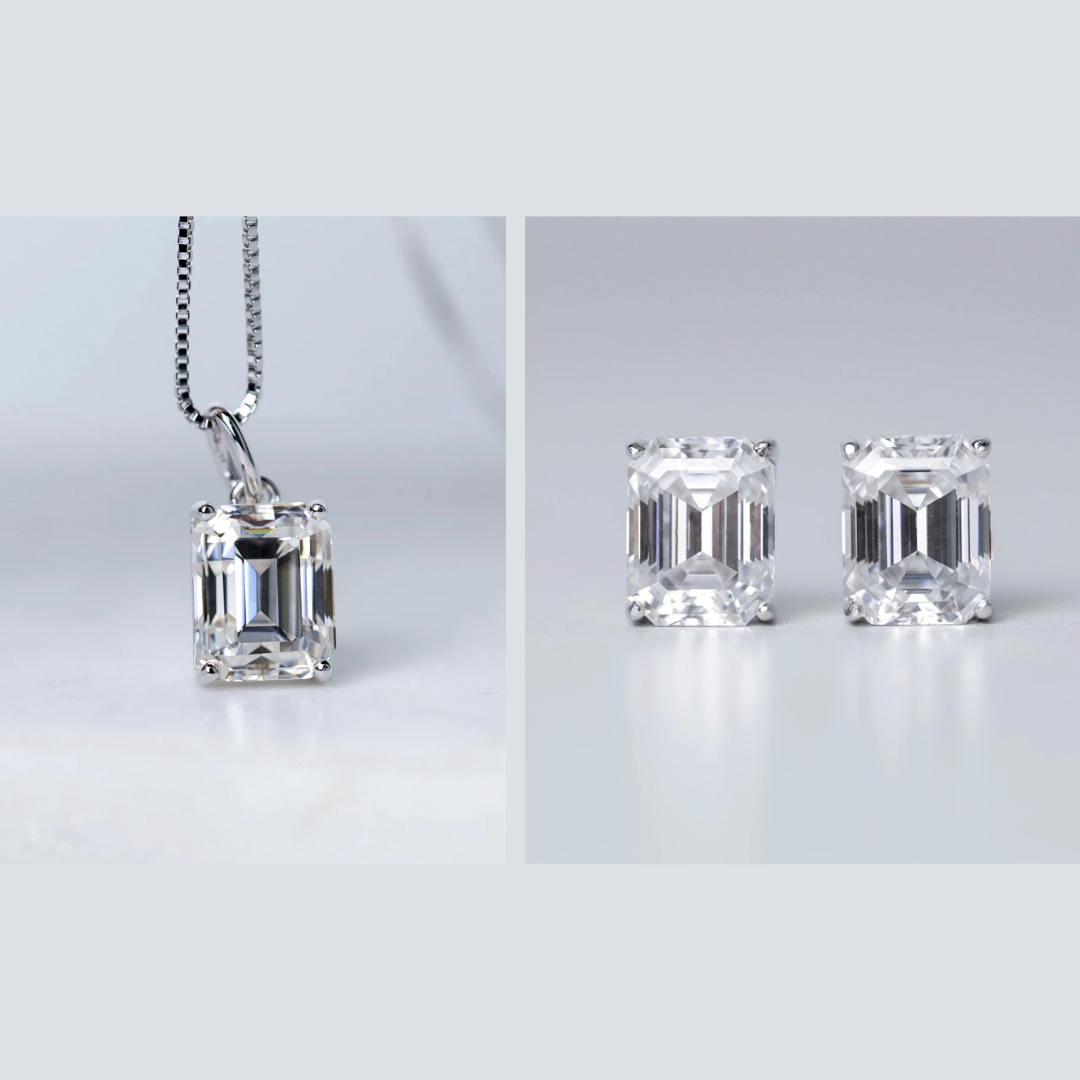 Emerald Earrings & Necklace Gift Set - Moissanite - 3 Products