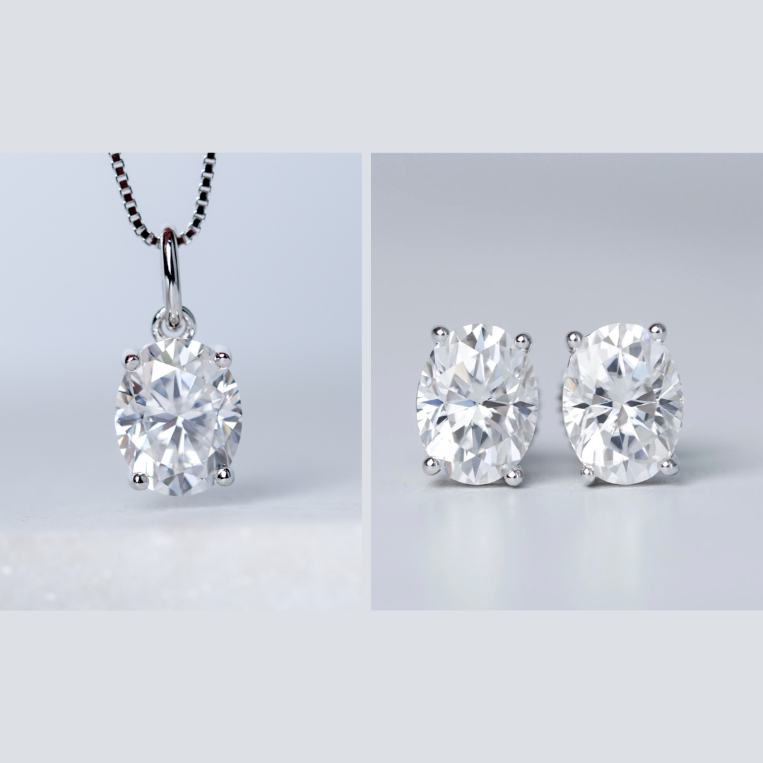Oval Earrings & Necklace Gift Set - Moissanite - 3 Products
