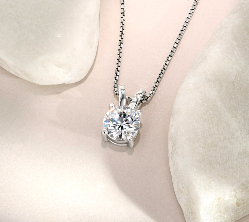 Round Solitaire Necklace - Simulated Diamond