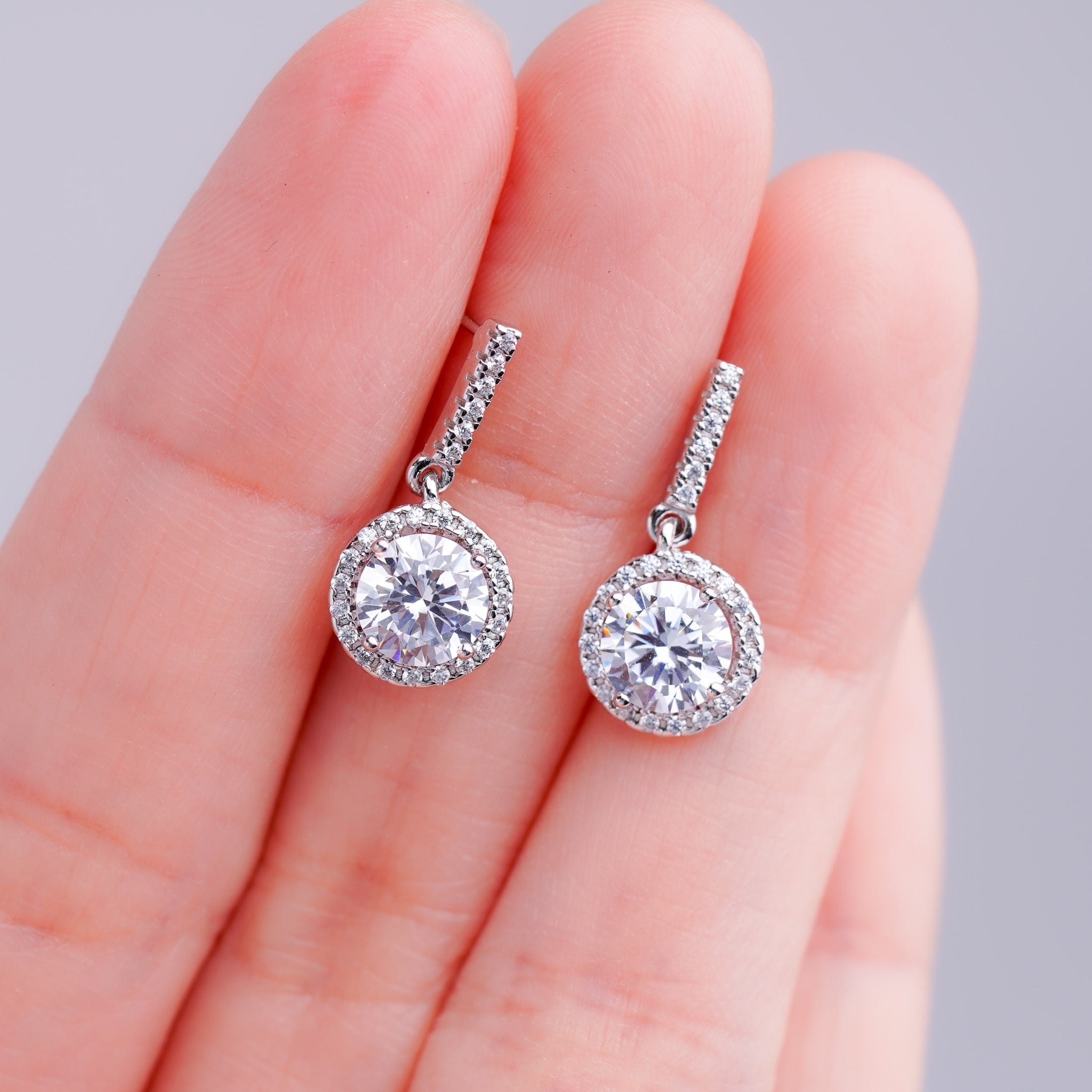 Halo Dangle Earrings - 2 ct