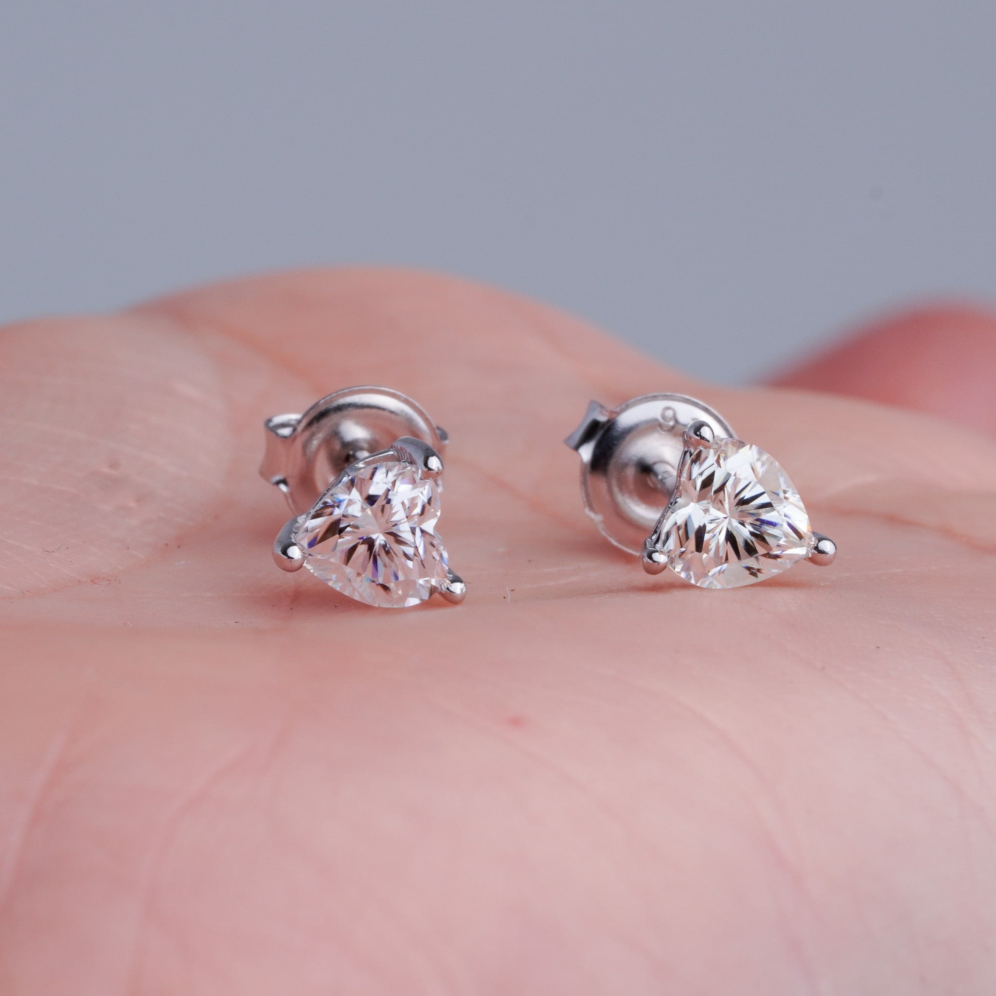 Moissanite Heart Solitaire Stud Earrings