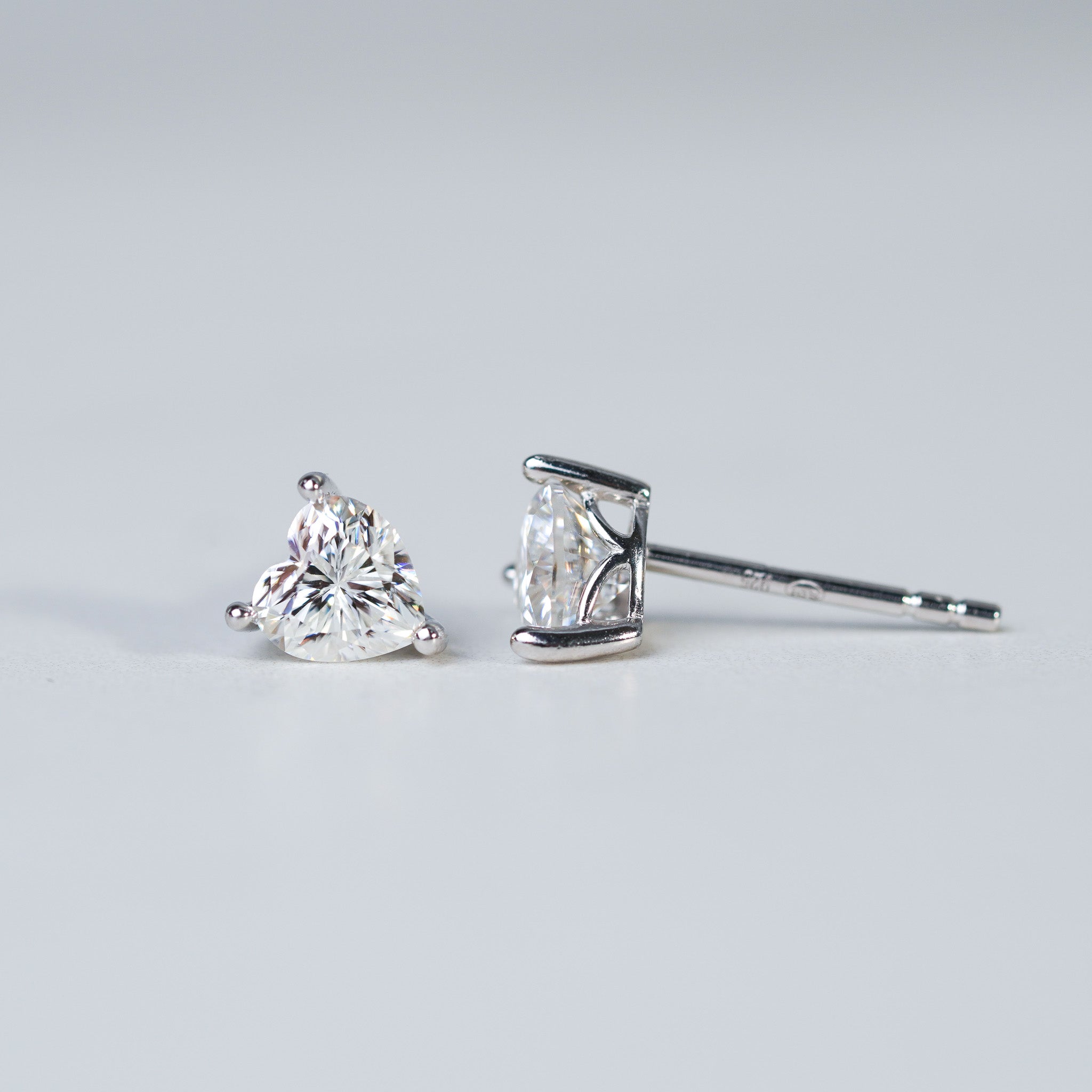 Moissanite Heart Solitaire Stud Earrings