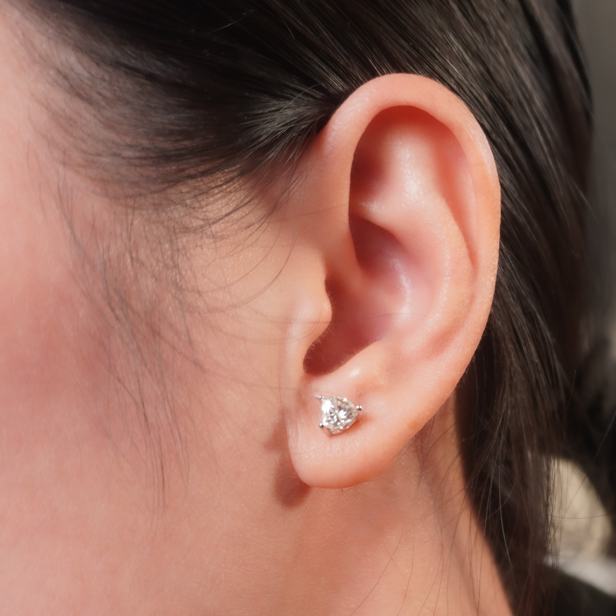 Moissanite Heart Solitaire Stud Earrings
