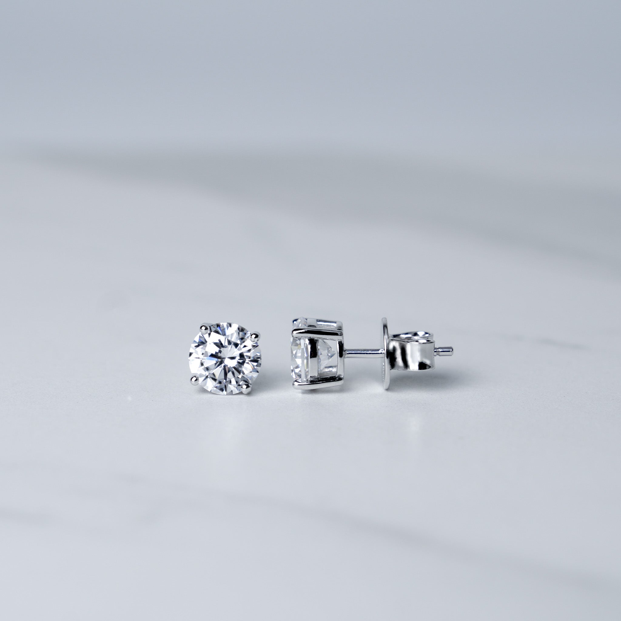 Small Round Solitaire Stud Earrings - Moissanites
