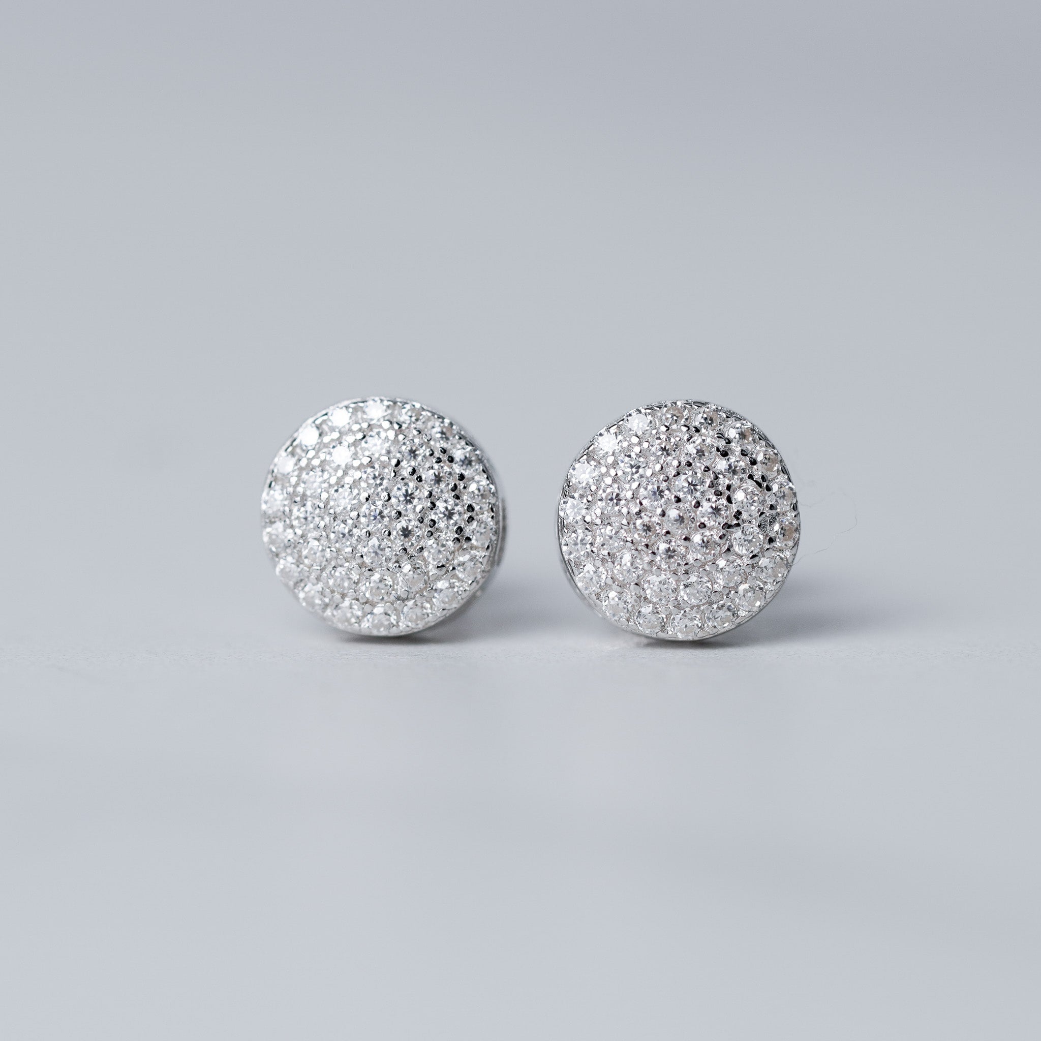 Round Moissanite Pave Earrings, Screwed-Back