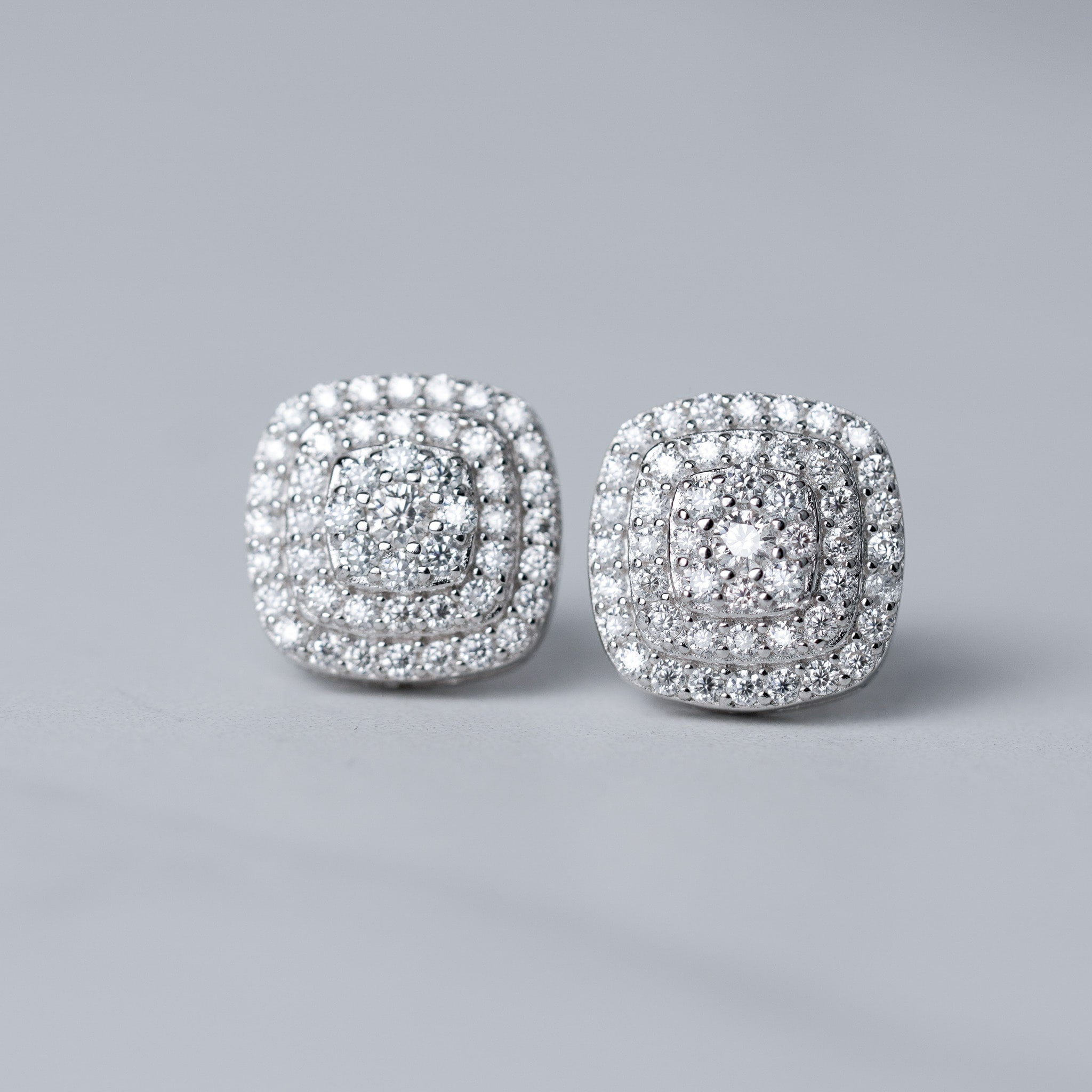 Moissanite Square Earrings-Screw Back