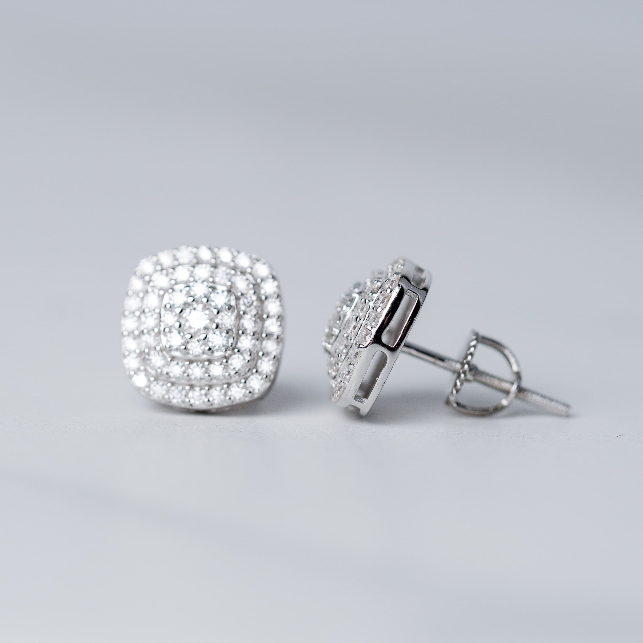 Moissanite Square Earrings-Screw Back