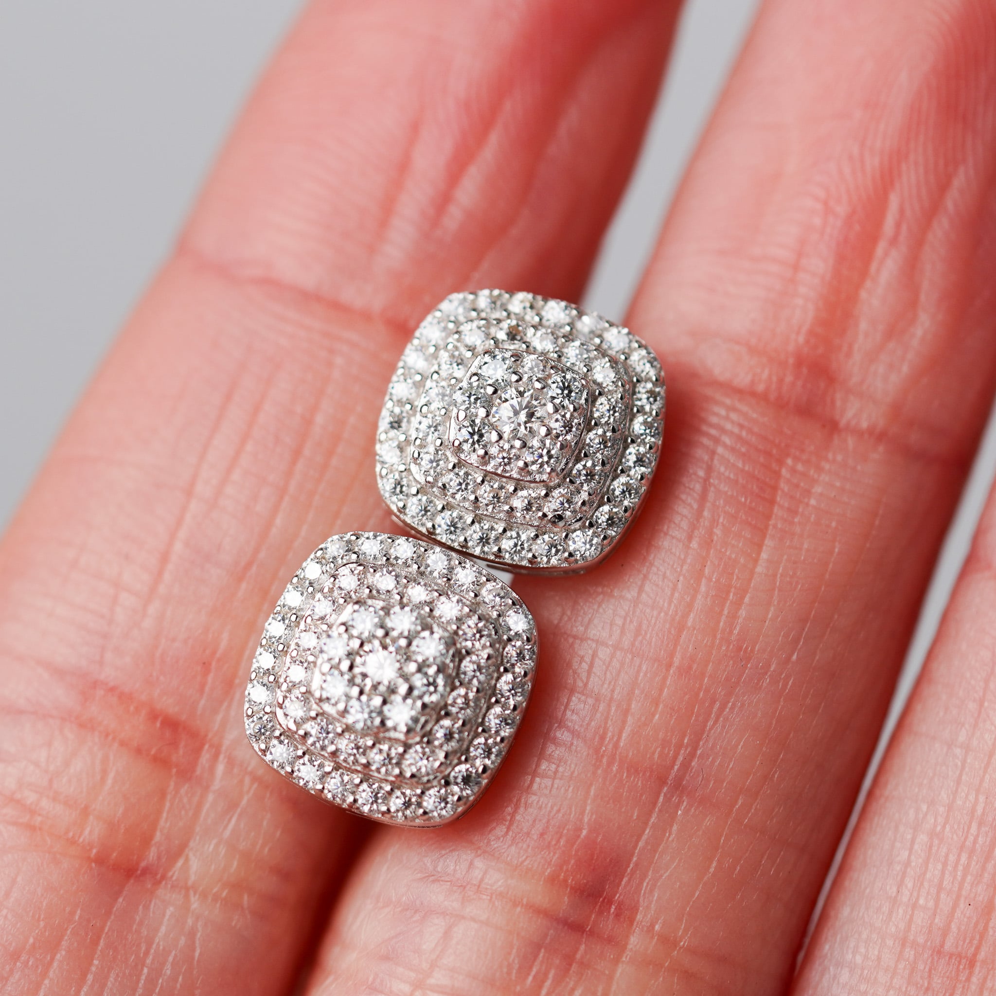 Moissanite Square Earrings-Screw Back