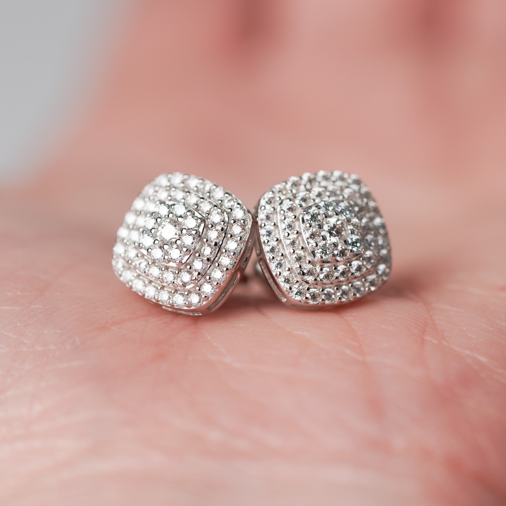 Moissanite Square Earrings-Screw Back