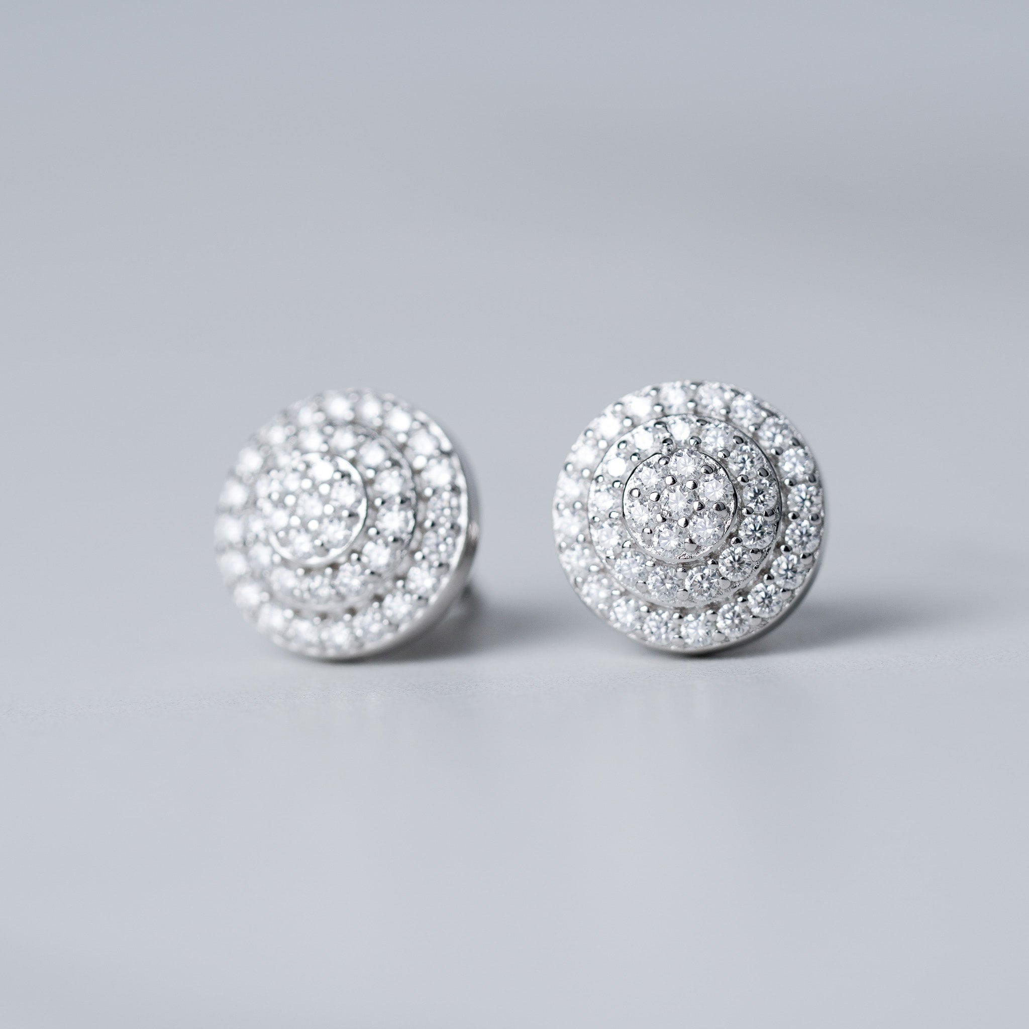 Moissanite Round Layers Earrings-Screw Back