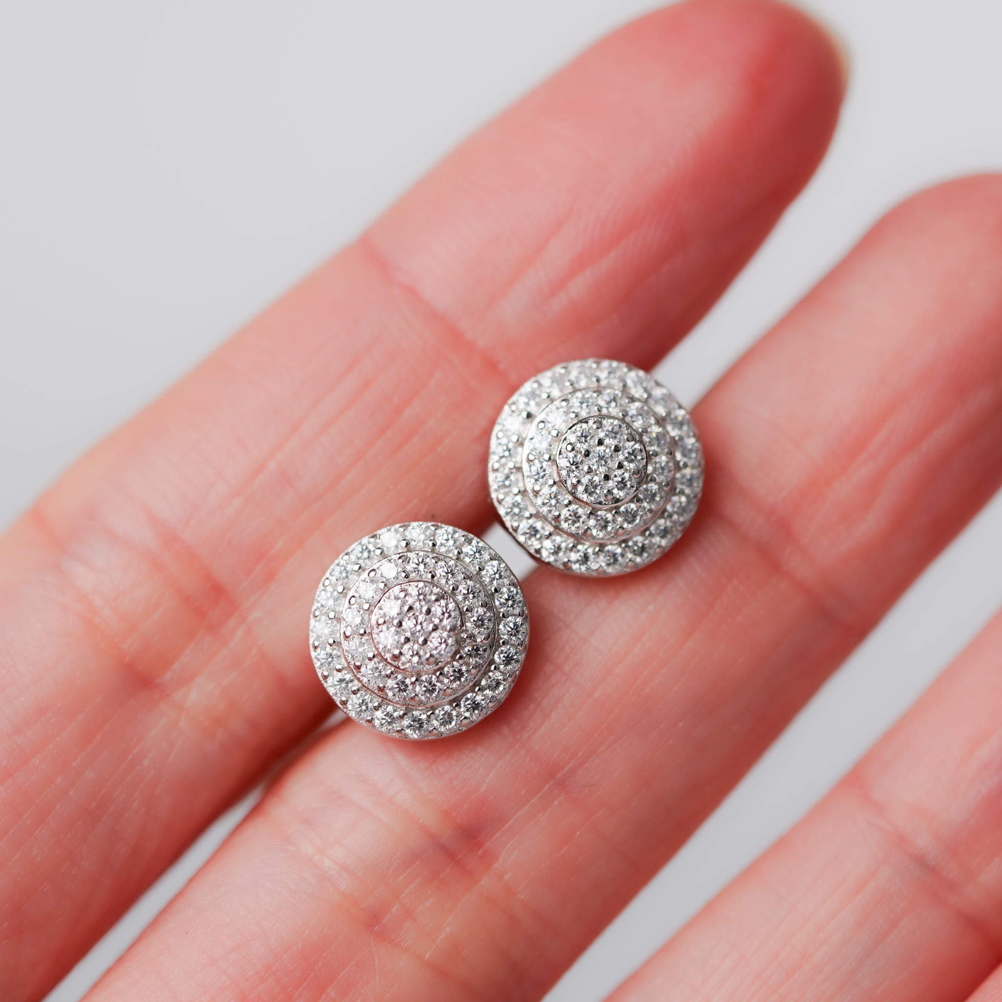 Moissanite Round Layers Earrings-Screw Back